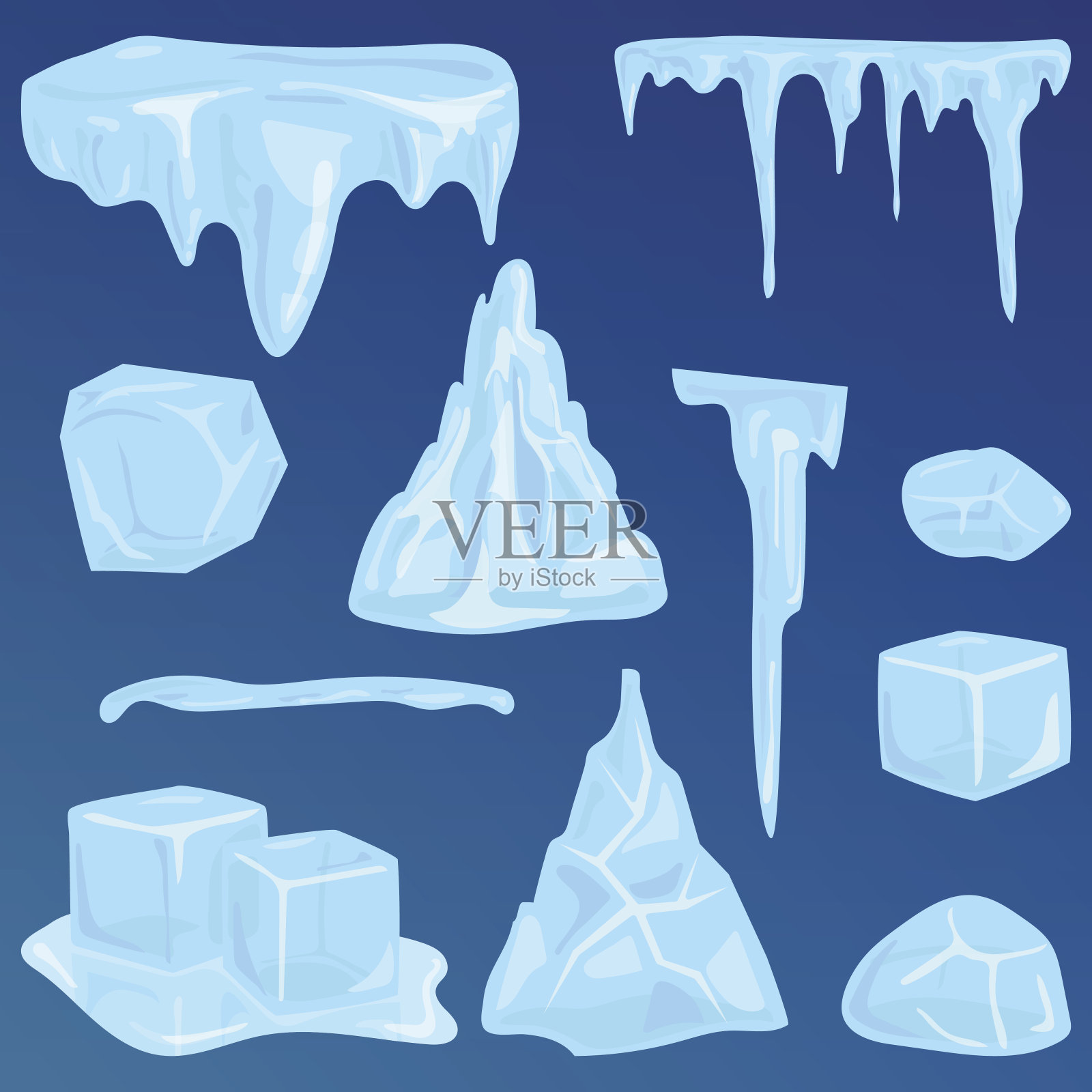 冰帽、雪堆和冰柱构成了冬季的装饰插画图片素材