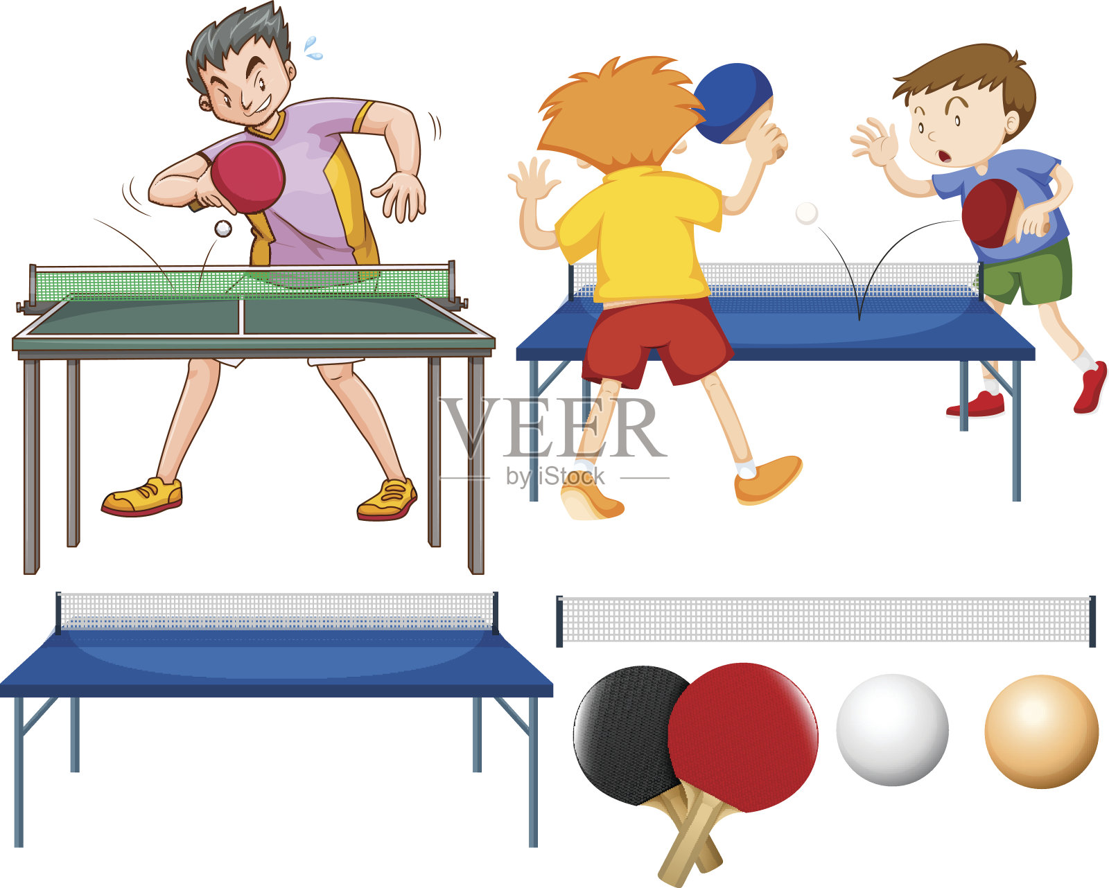 乒乓球组和运动员及设备插画图片素材