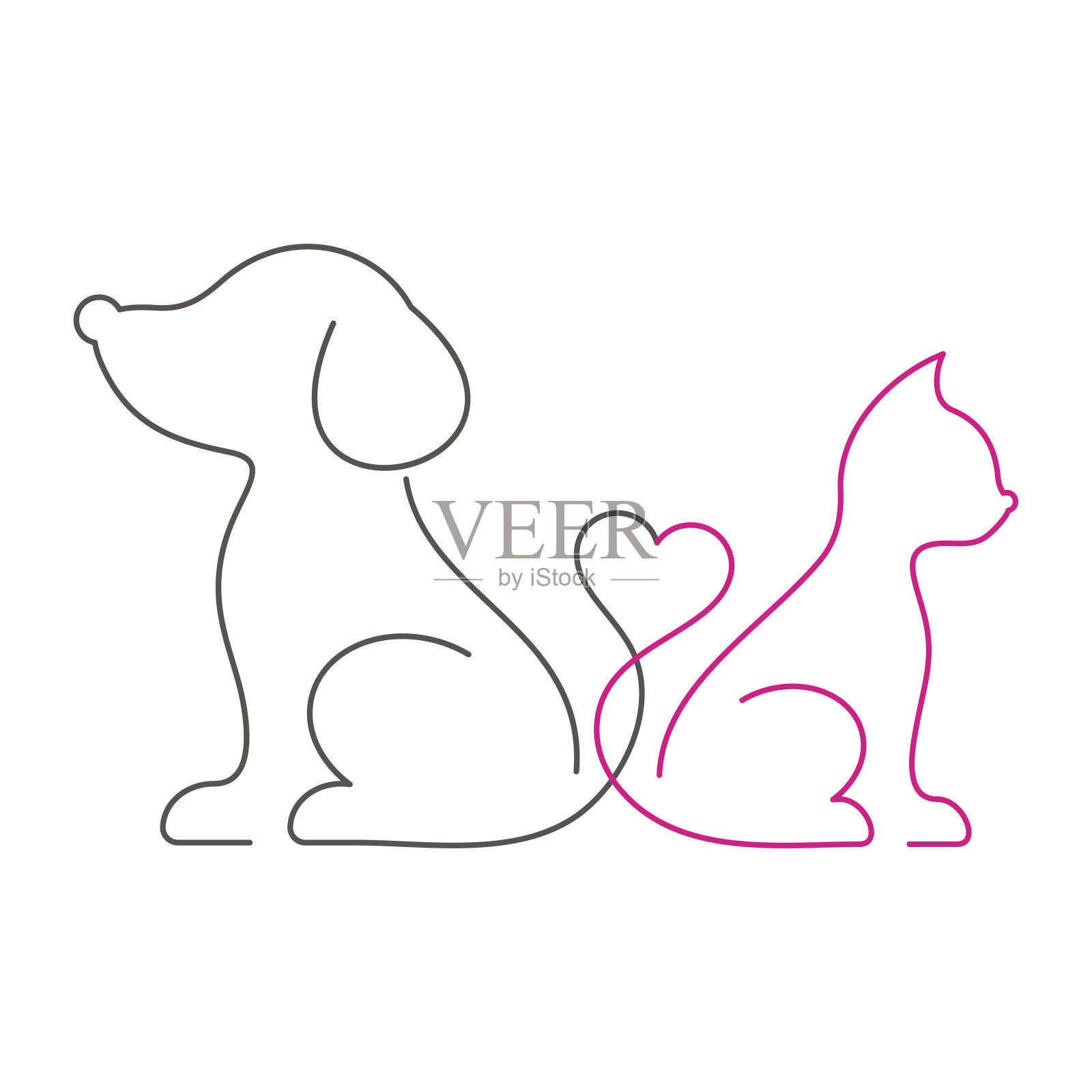 可爱的猫和狗细线图标插画图片素材