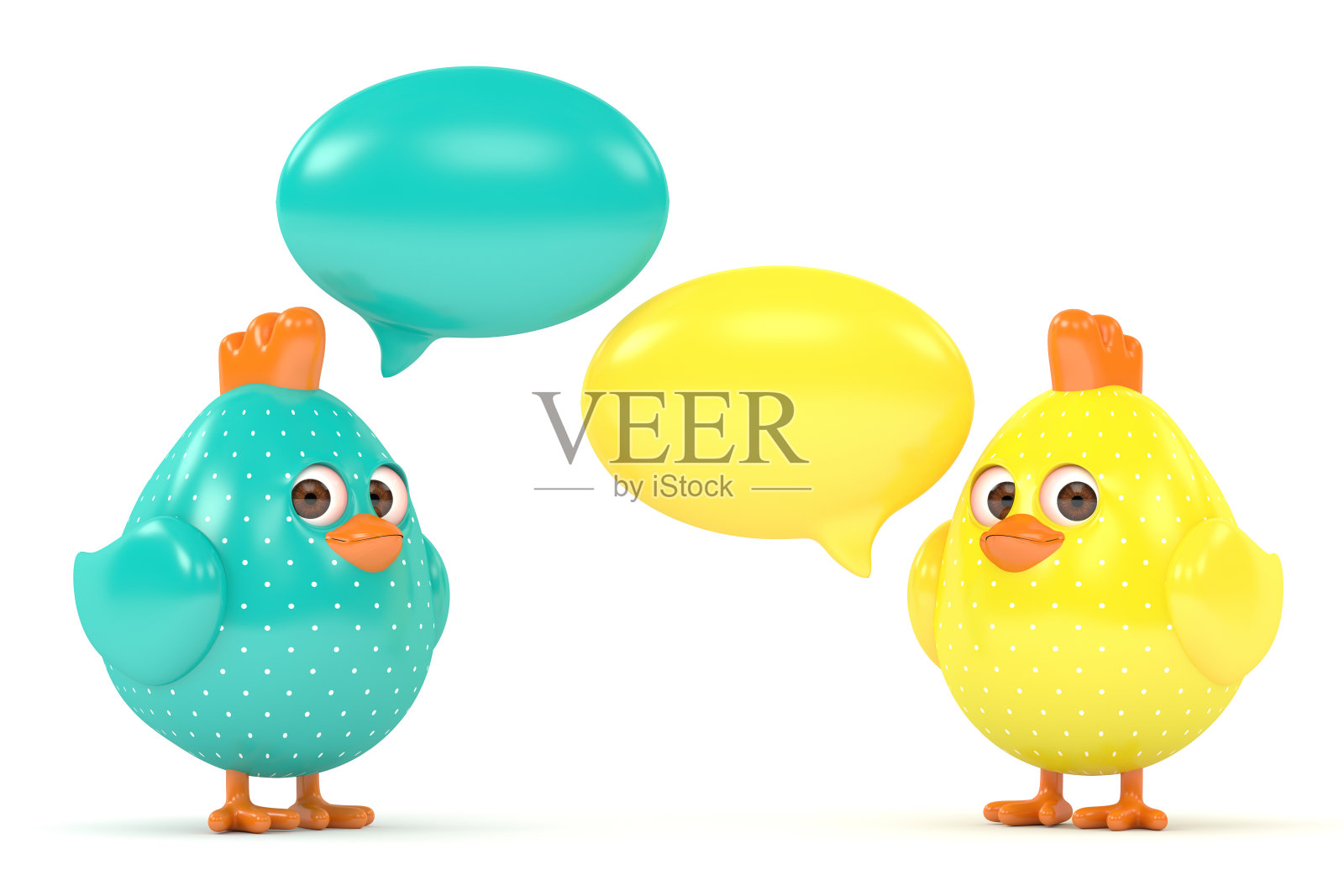 3d渲染复活节小鸡与讲话气泡设计元素图片