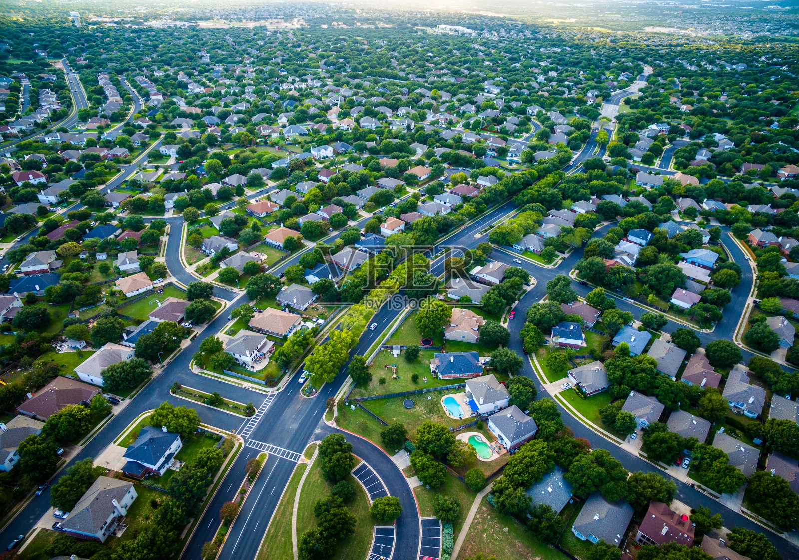 空中奥斯汀郊区住宅开发广阔的社区照片摄影图片