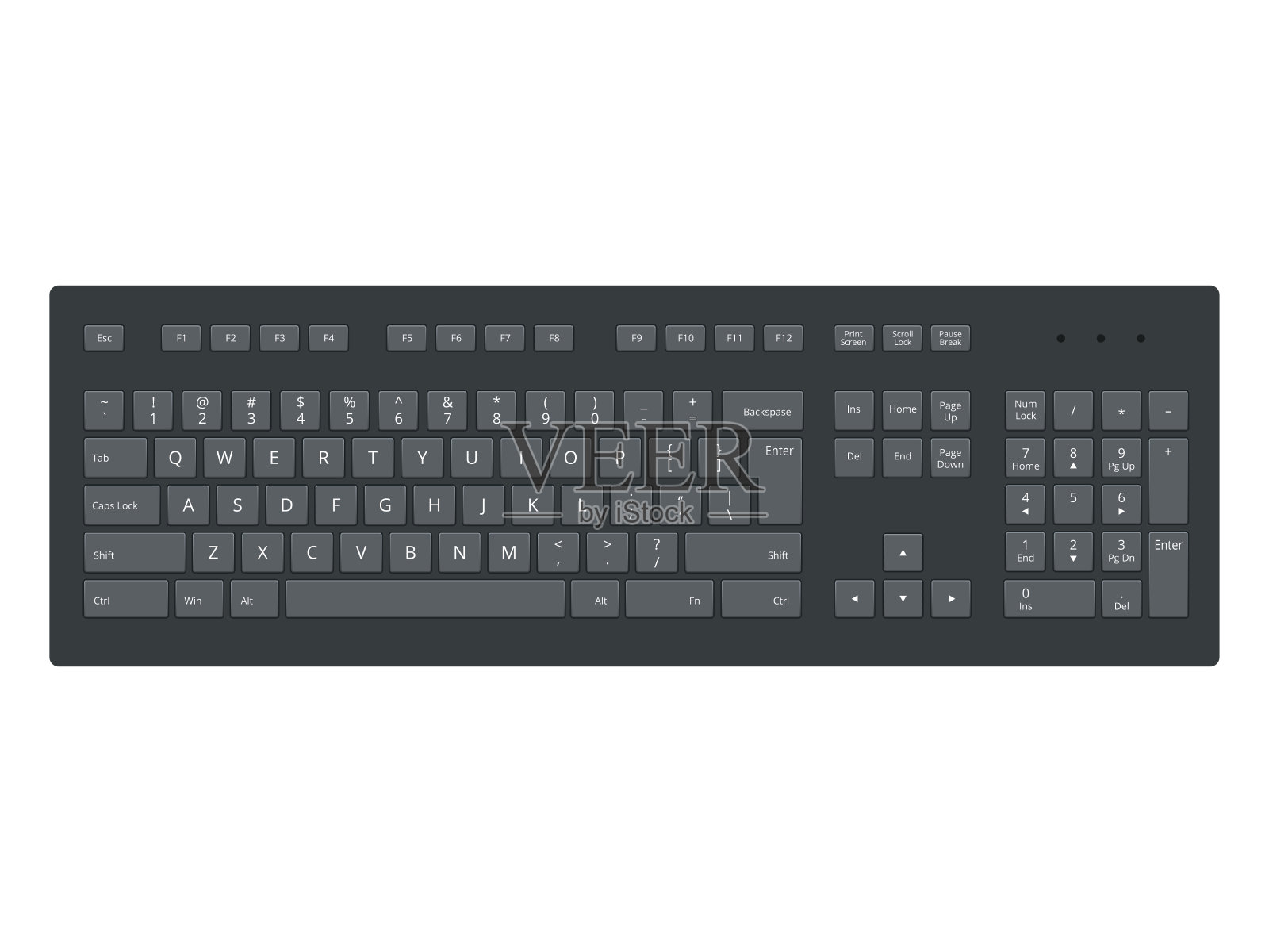 黑色笔记本电脑，电脑键盘矢量模板隔离在白色背景上插画图片素材