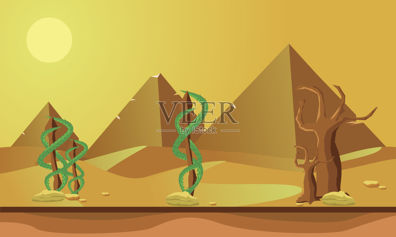 沙漠中的金字塔插画图片素材