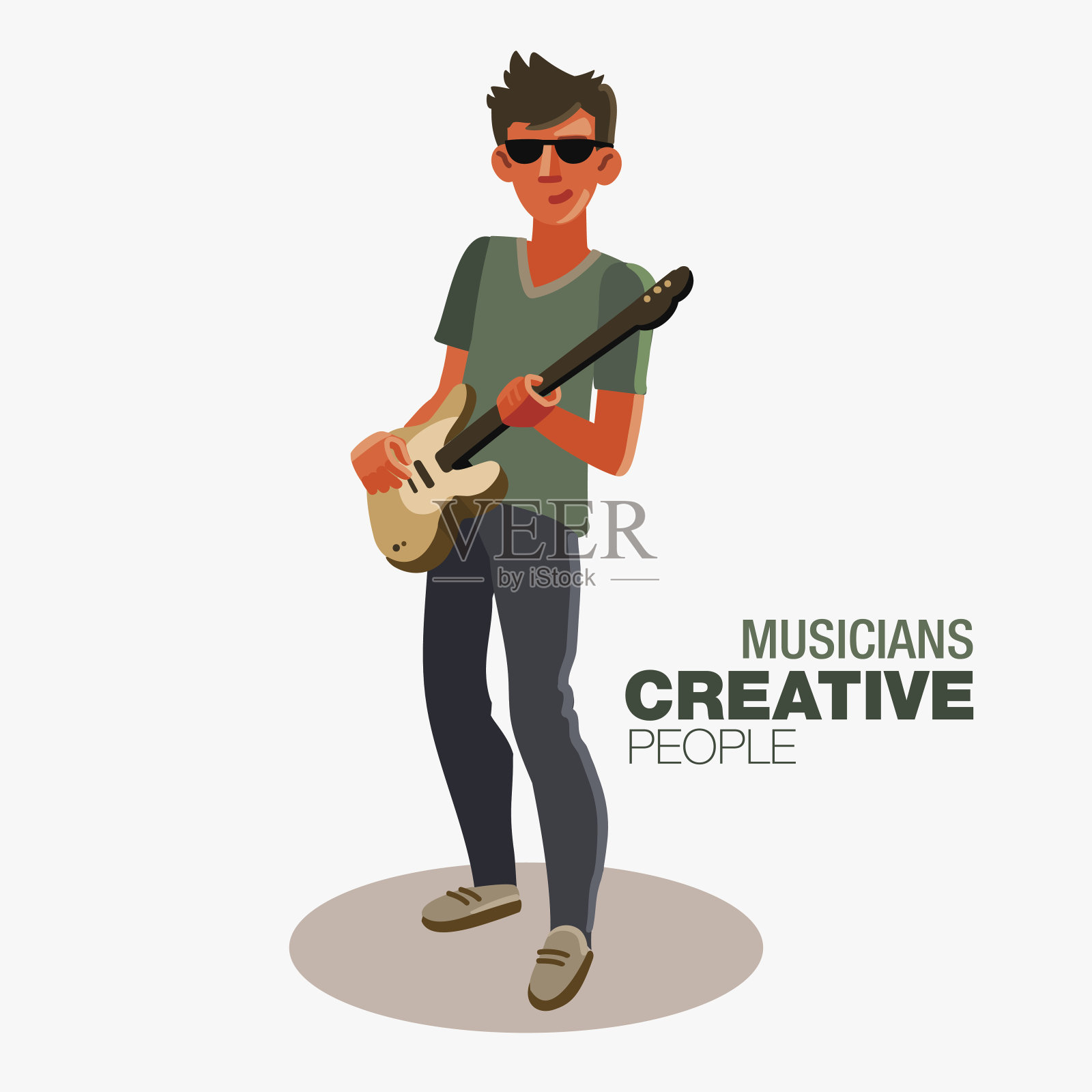 年轻的吉他手用电吉他演奏。有创造力的人插画图片素材
