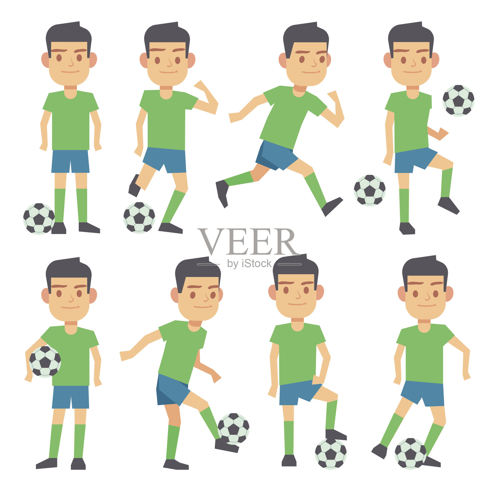 足球，足球运动员踢球的矢量平面人物集设计元素图片