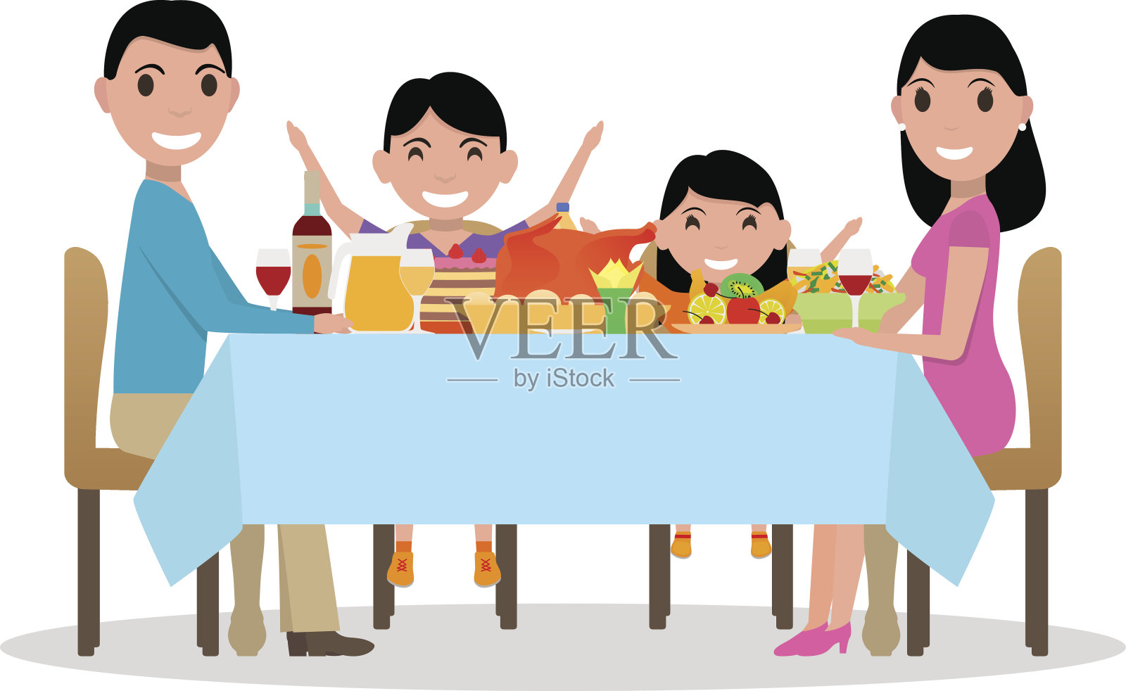 矢量卡通幸福家庭节日餐桌插画图片素材