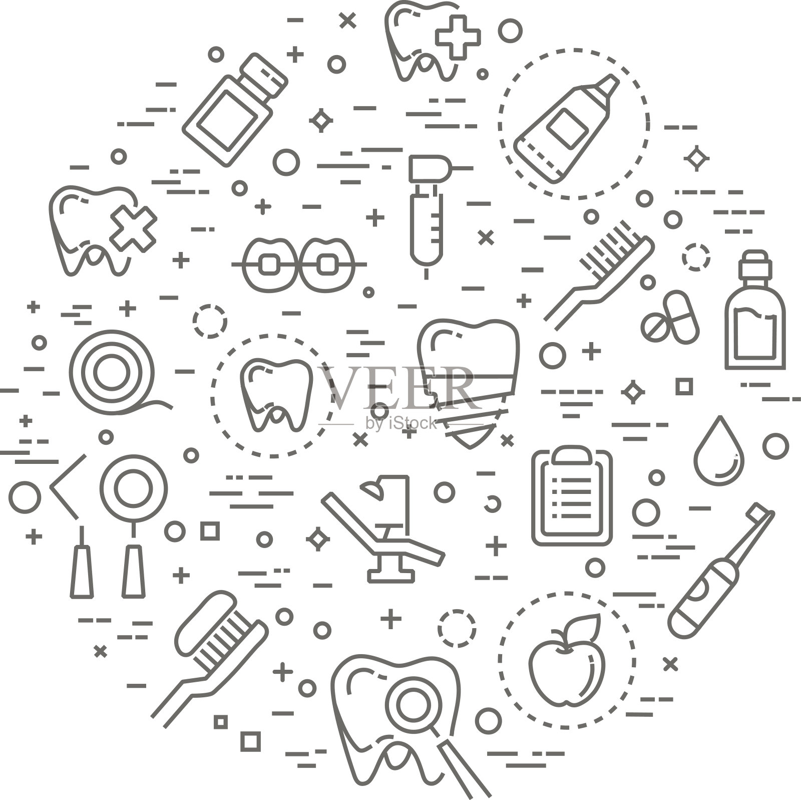 一组网页线图标-牙齿，牙科，医药，健康插画图片素材
