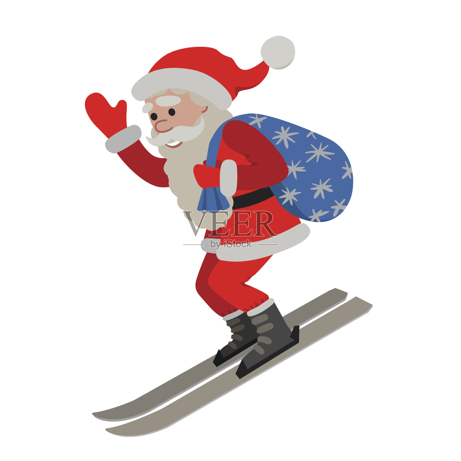 滑雪圣诞老人孤立的白色背景插图插画图片素材