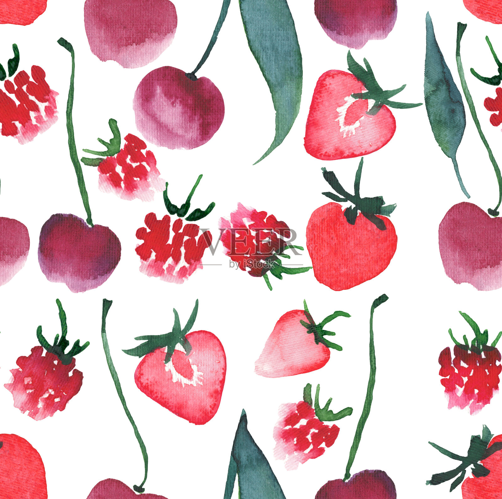 美丽的浆果，樱桃，覆盆子，草莓图案插画图片素材