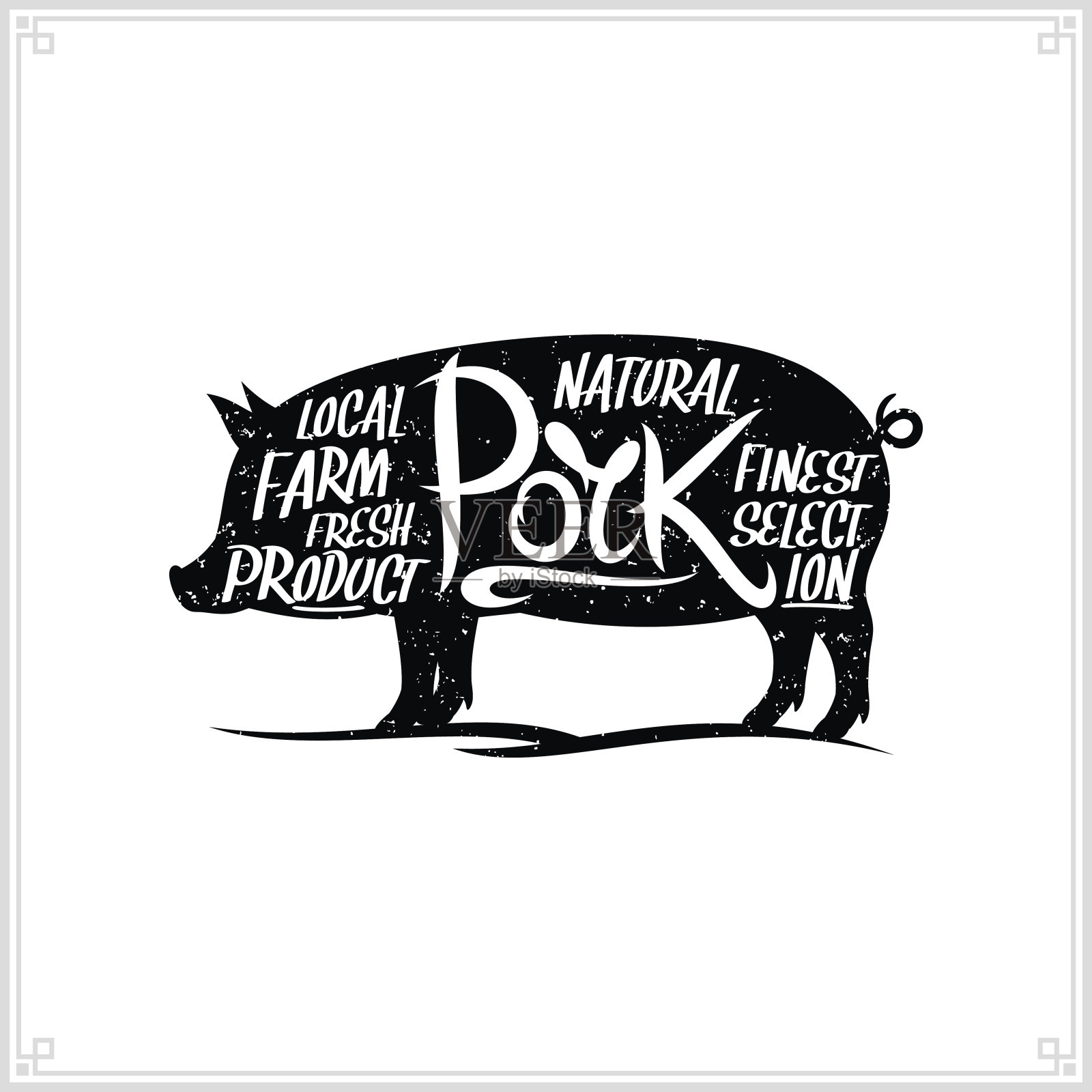 复古风格矢量猪肉标签插画图片素材