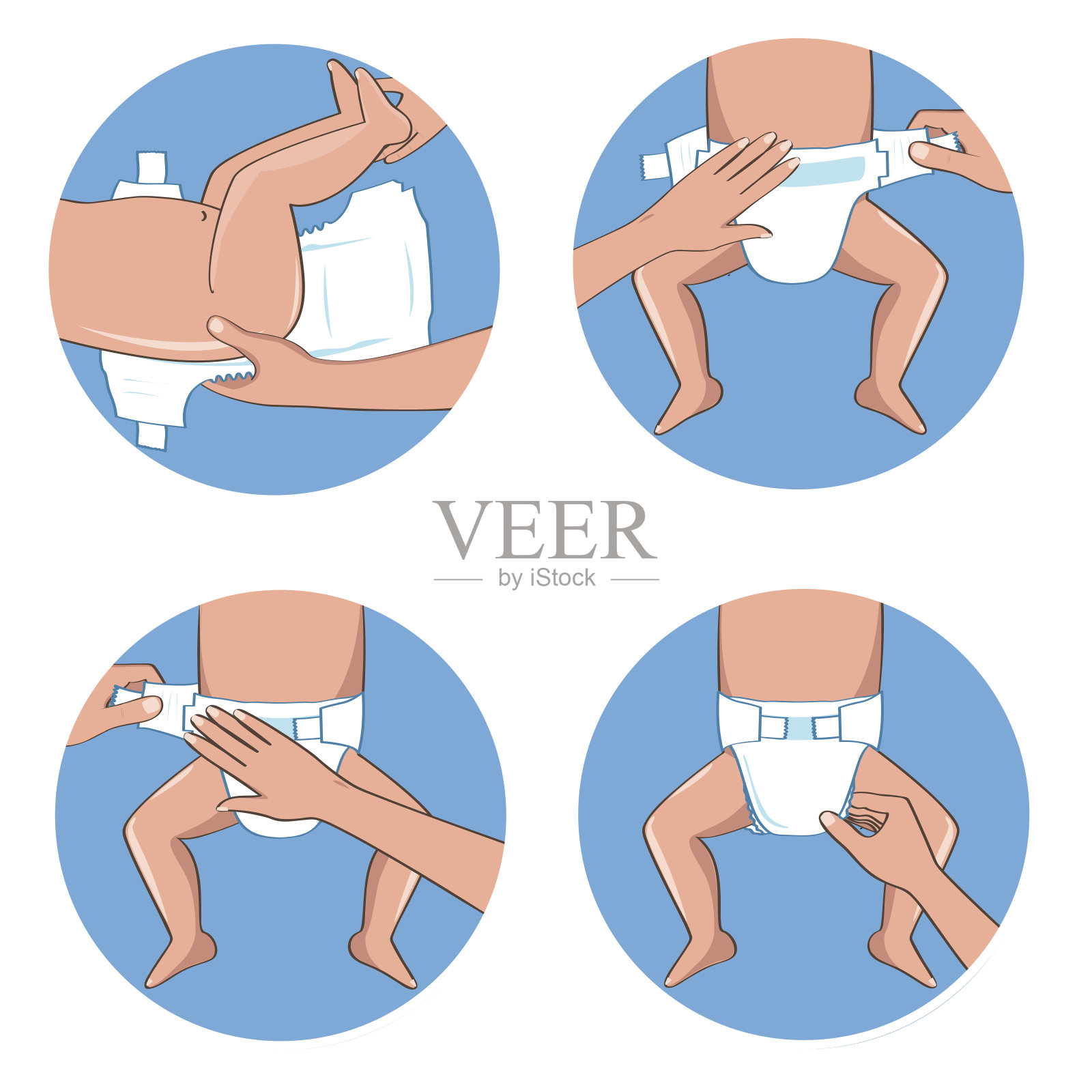 如何穿尿不湿步。简单的手册在插图。插画图片素材