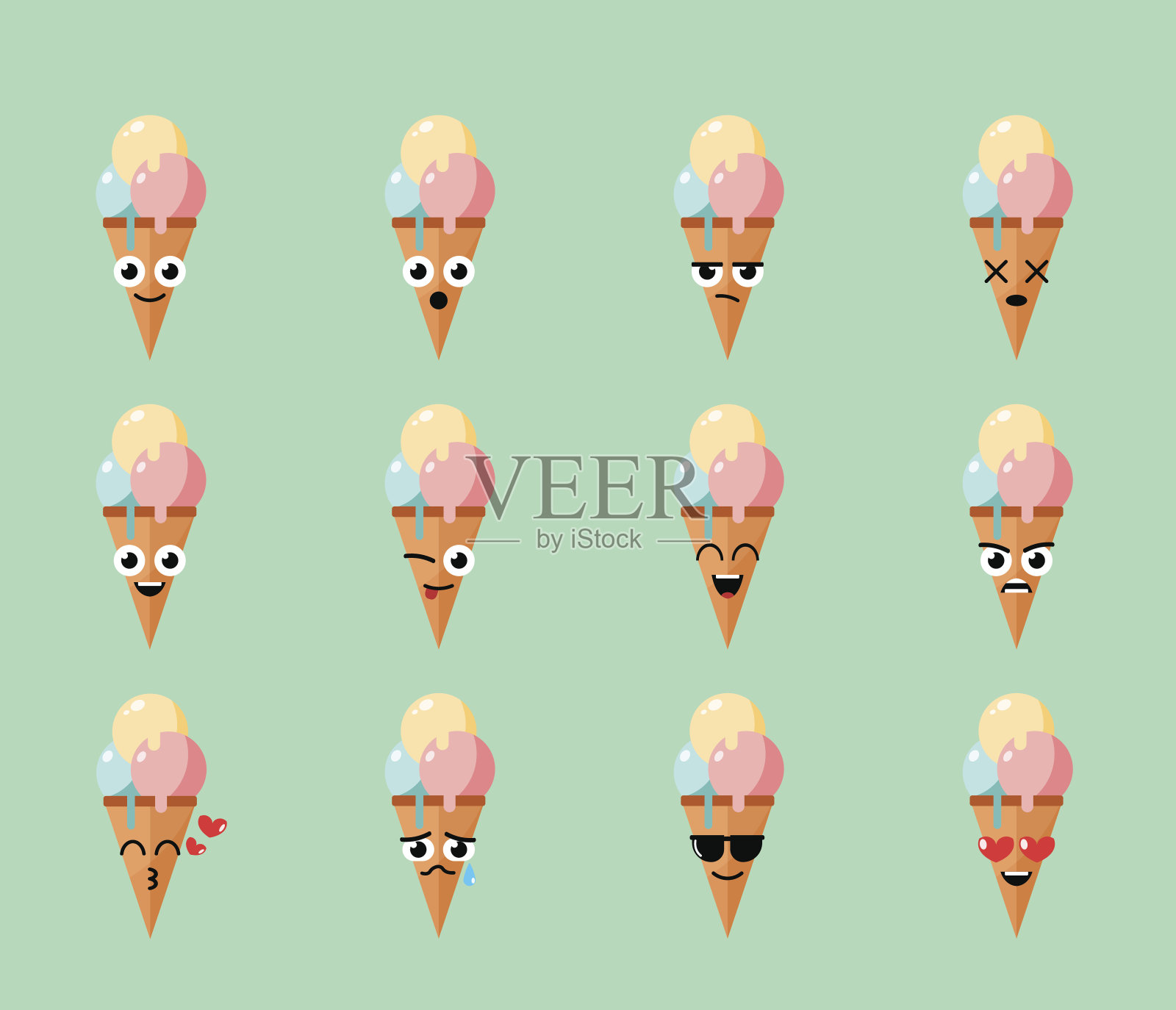 冰淇淋表情符号向量集。插画图片素材
