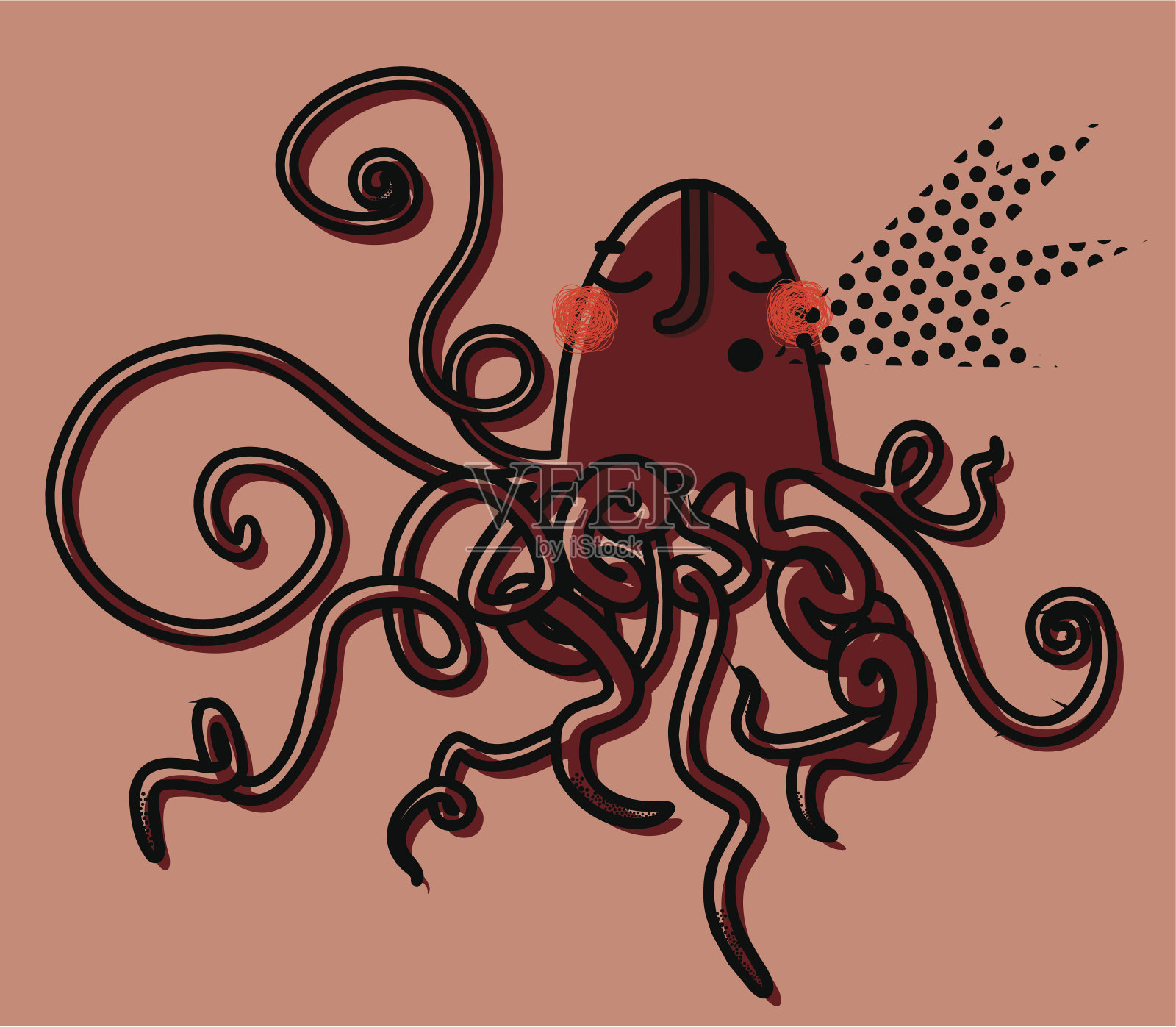 章鱼呻吟插画图片素材