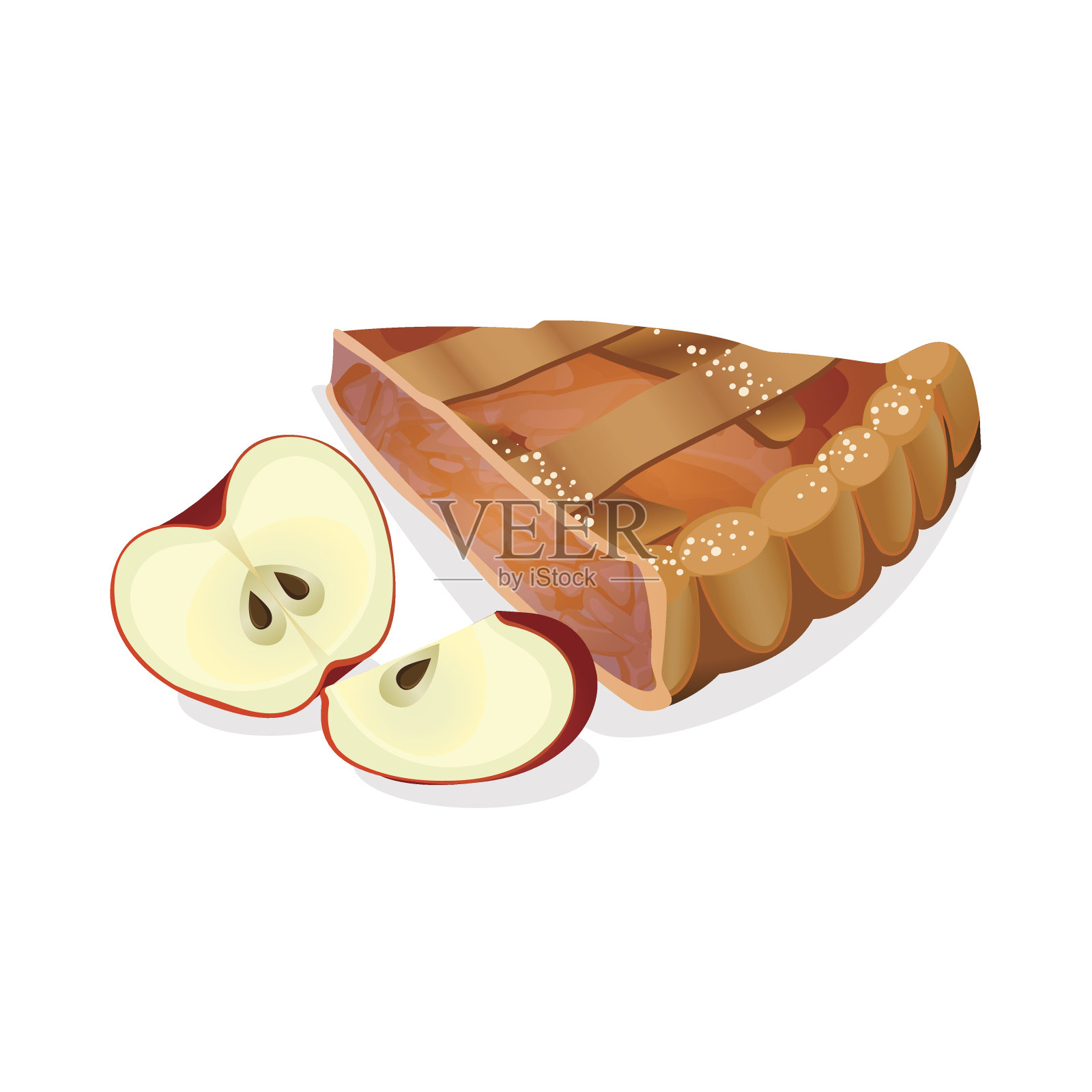 苹果派切片与新鲜的红色成熟的水果隔离插画图片素材