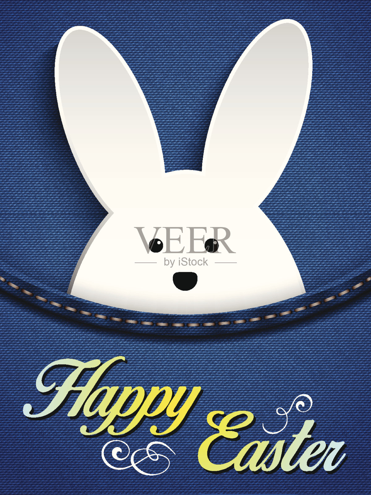 快乐的复活节兔子兔子在牛仔裤口袋设计模板素材