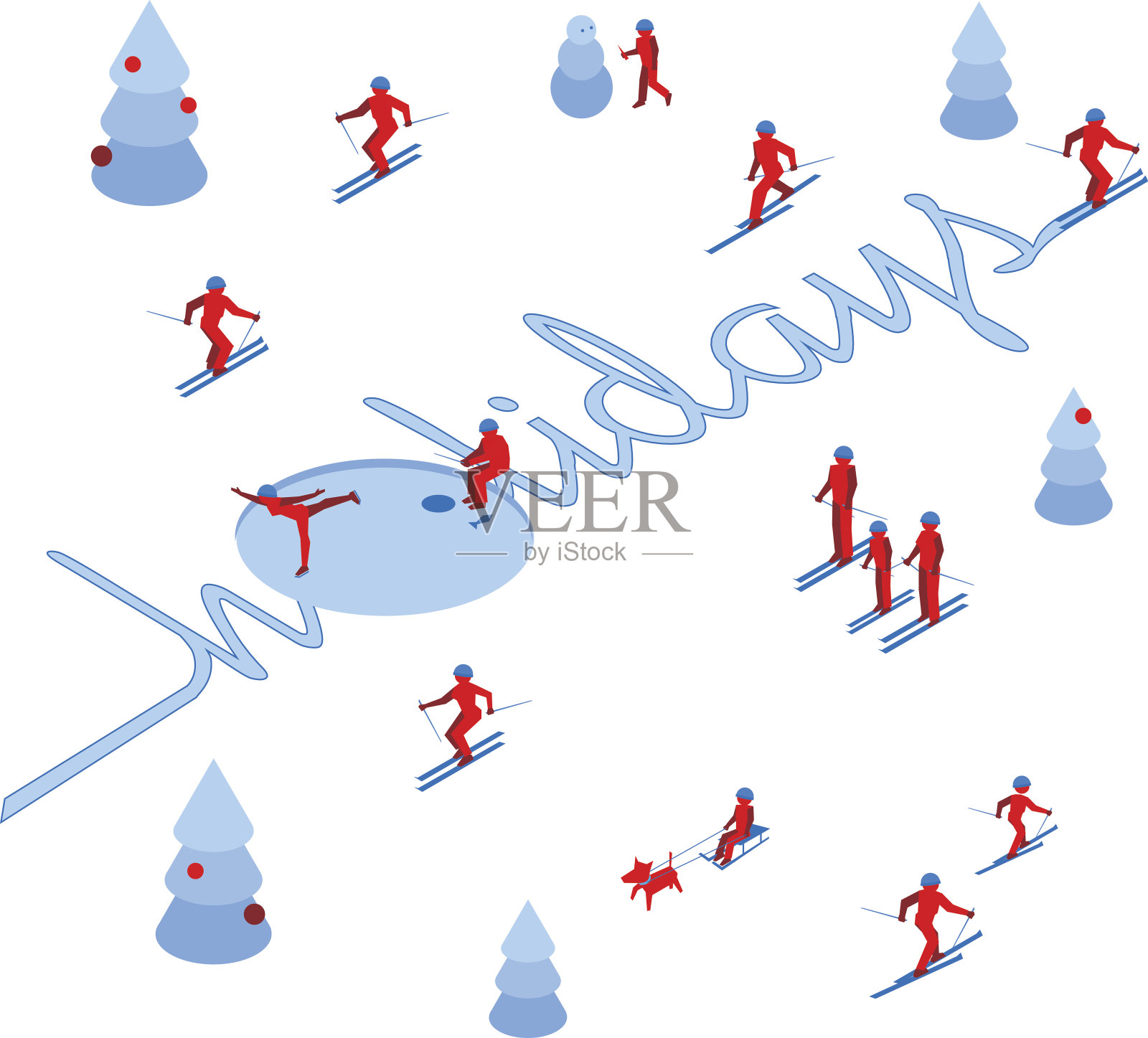 滑雪者留下了“假日”一词的痕迹插画图片素材