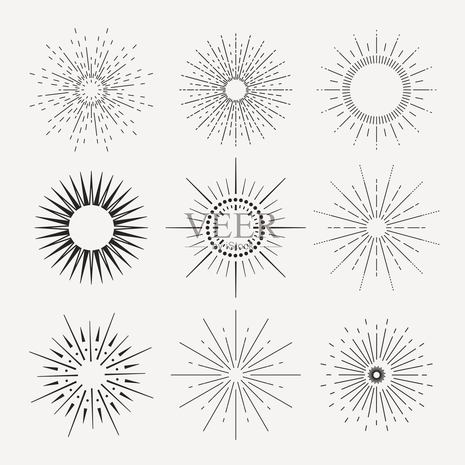 9 .几何形状的装饰艺术复古sunburst系列插画图片素材