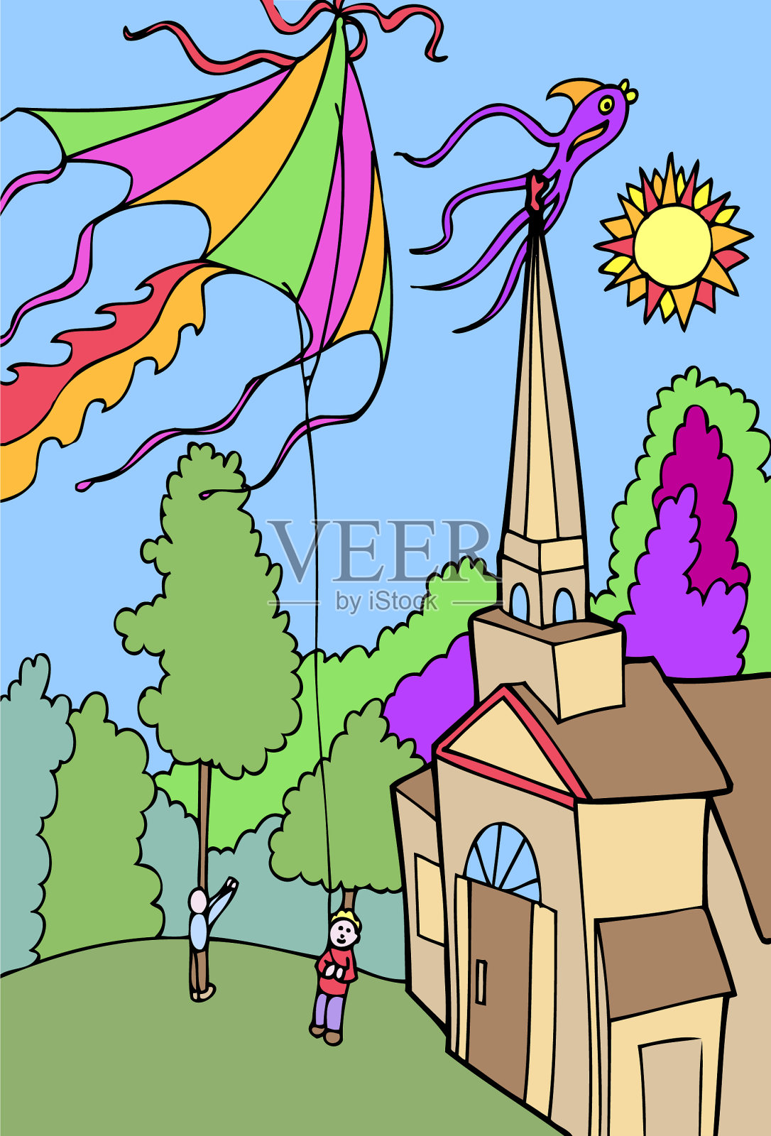 儿童冒险:放风筝设计元素图片