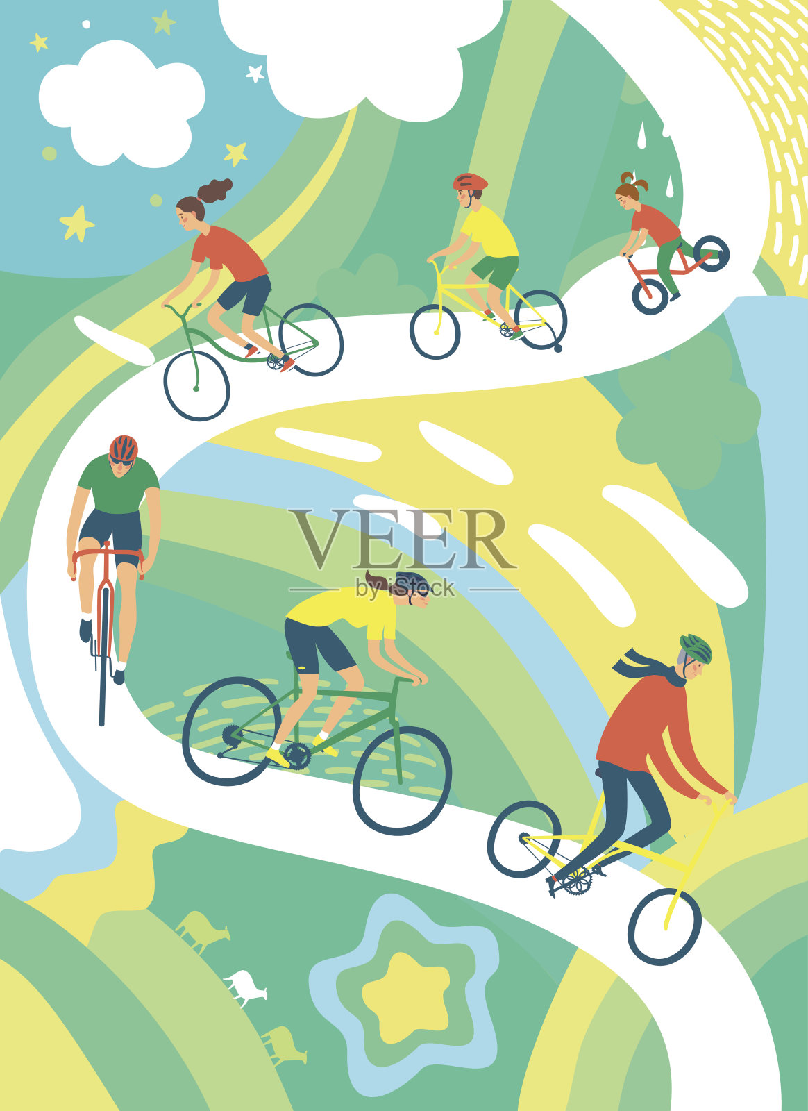 骑自行车的人装饰彩色背景插画图片素材