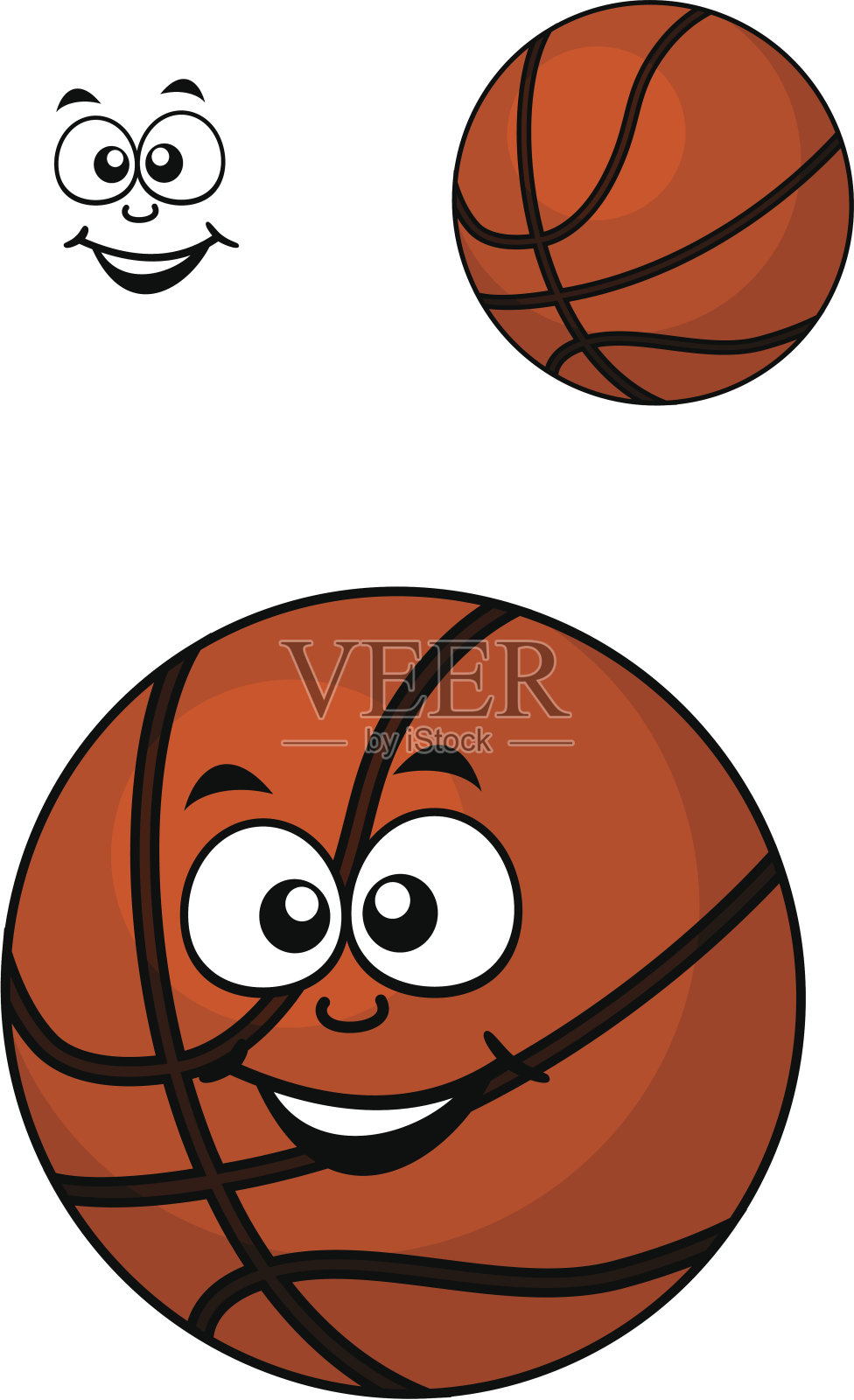 孤立的篮球带着一张快乐的脸插画图片素材