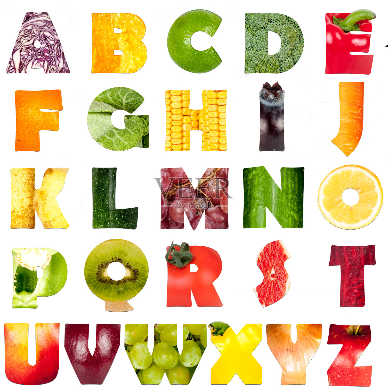 水果和蔬菜-字母照片摄影图片