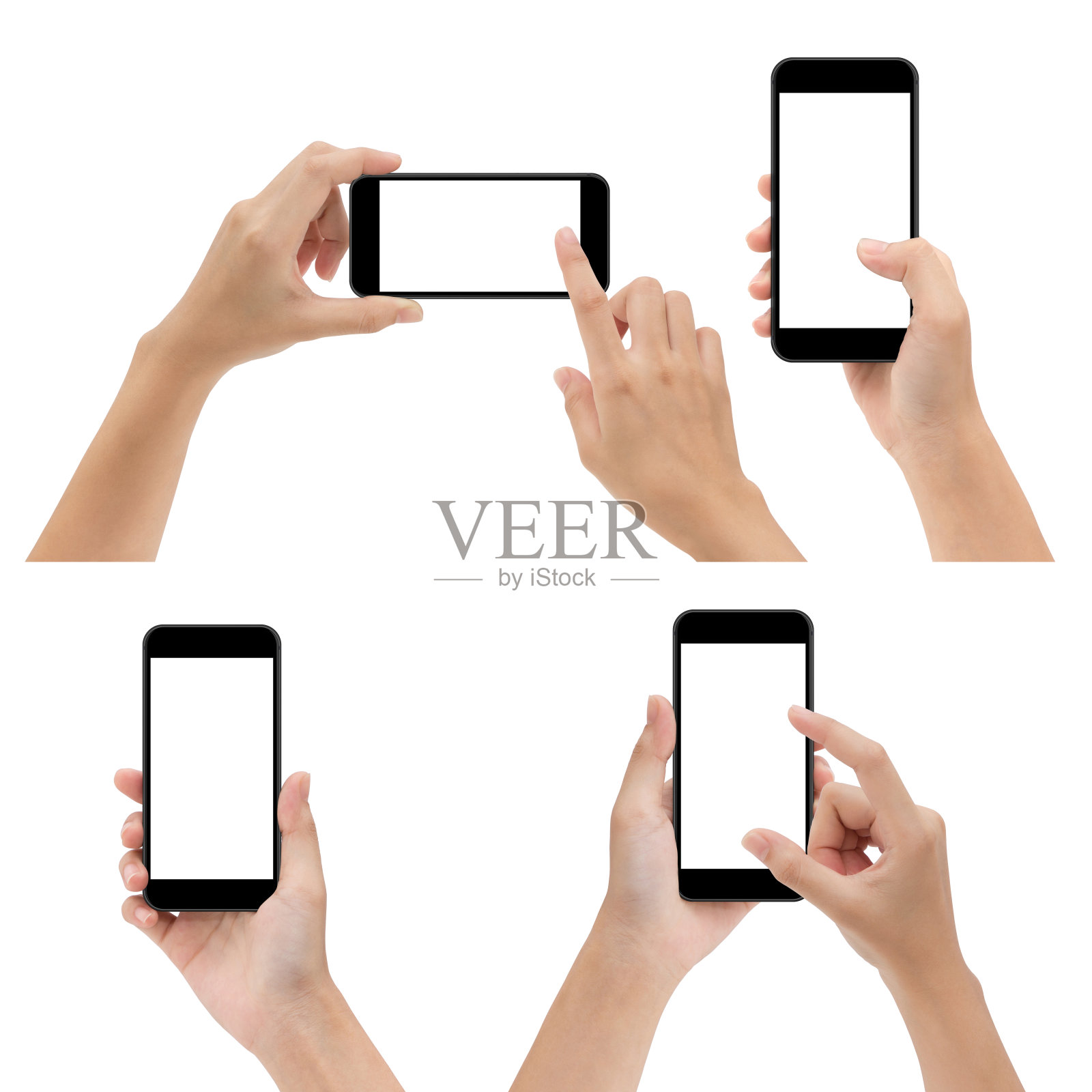 手势保持和使用手机孤立在白色背景照片摄影图片