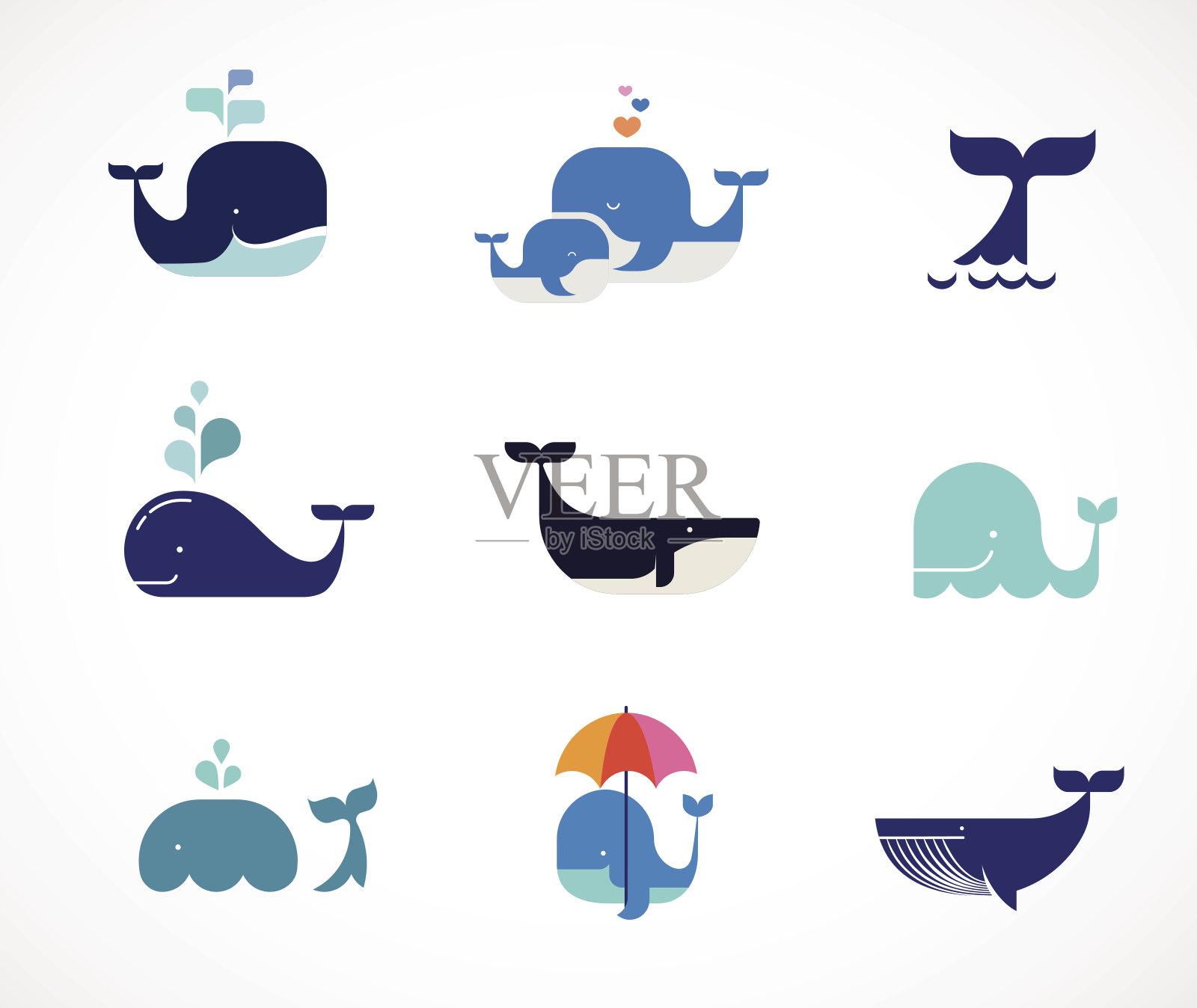 矢量鲸鱼图标的集合设计元素图片