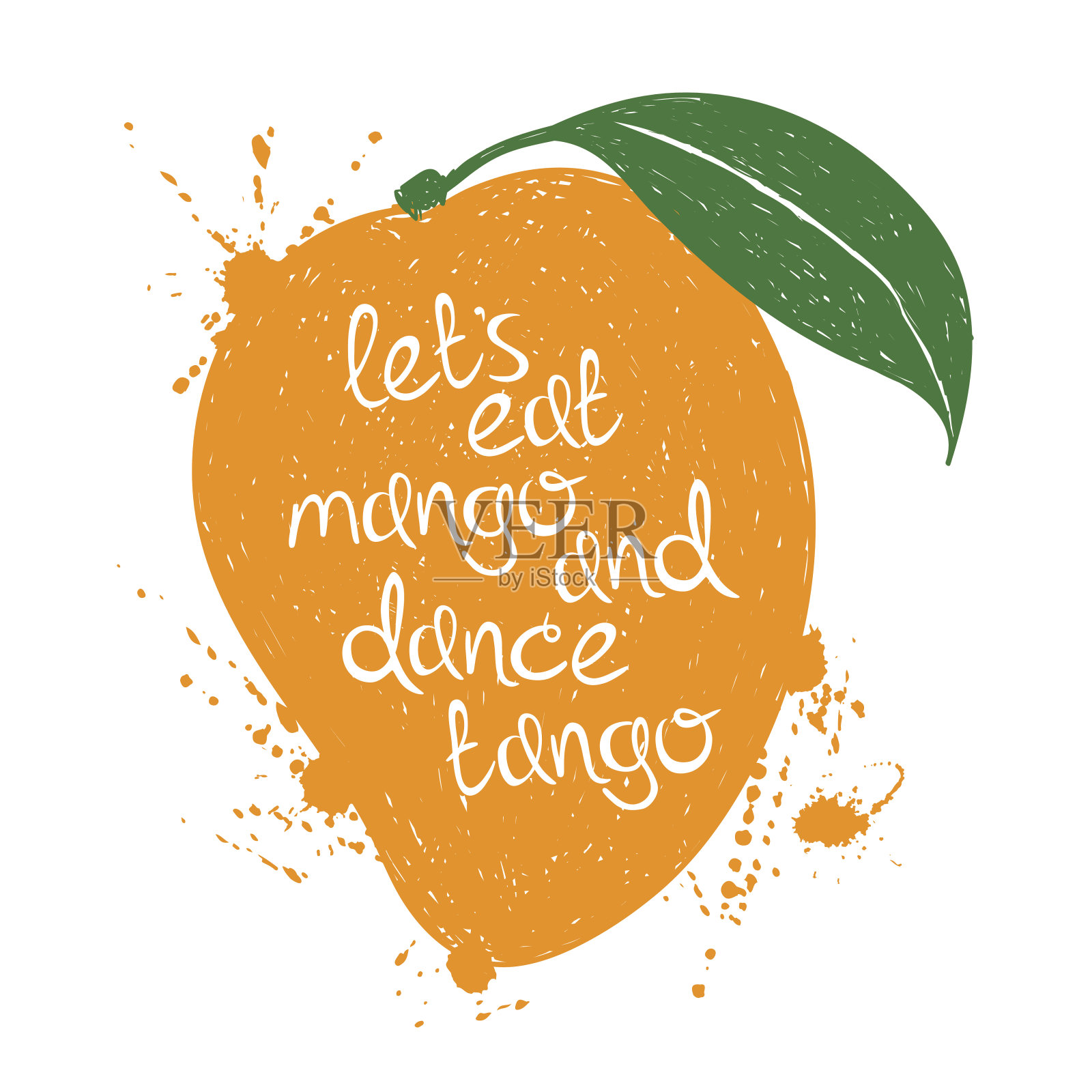 说明孤立的橙子芒果水果剪影。插画图片素材