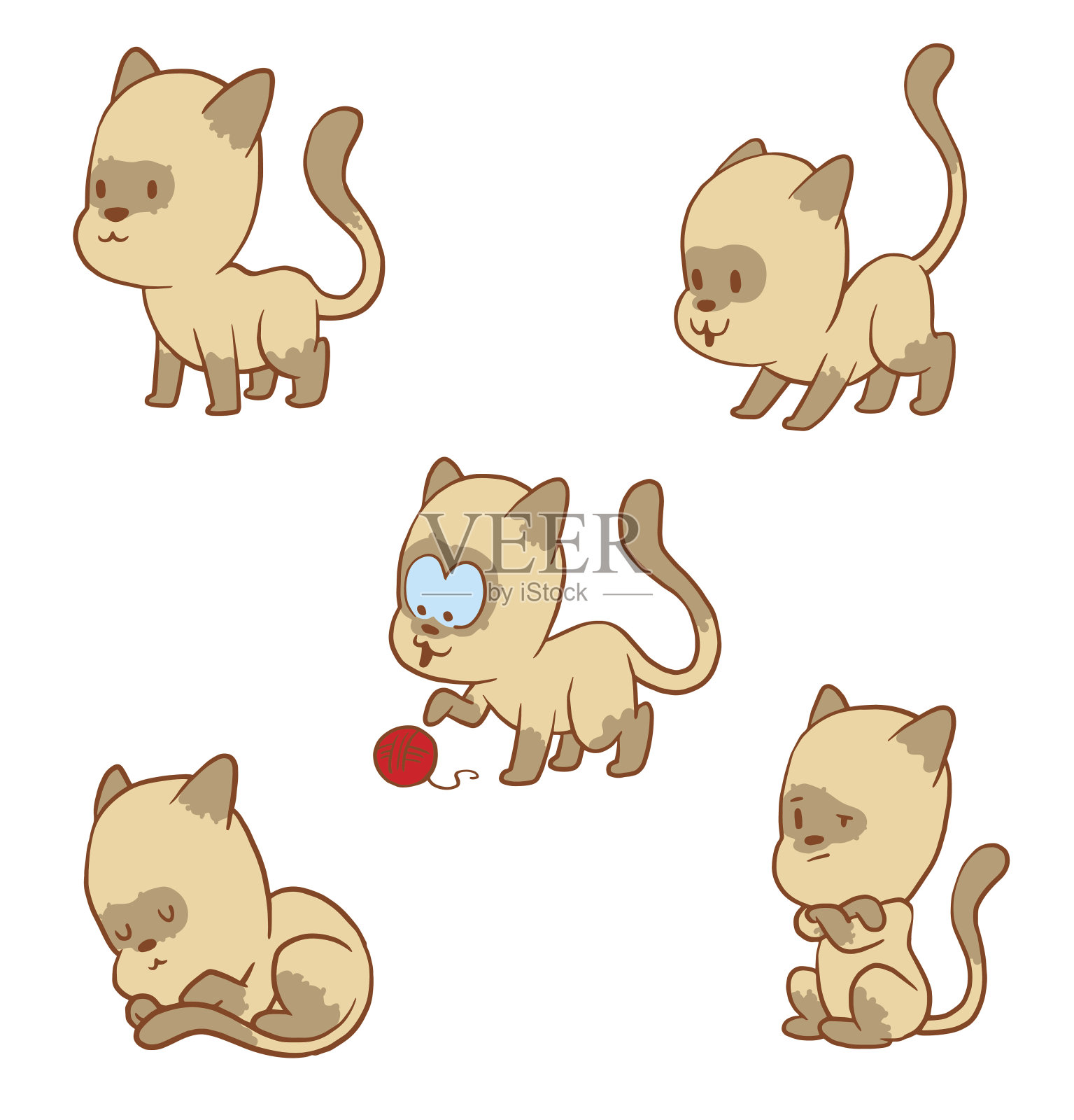 一组可爱的小猫咪，彩色图像插画图片素材