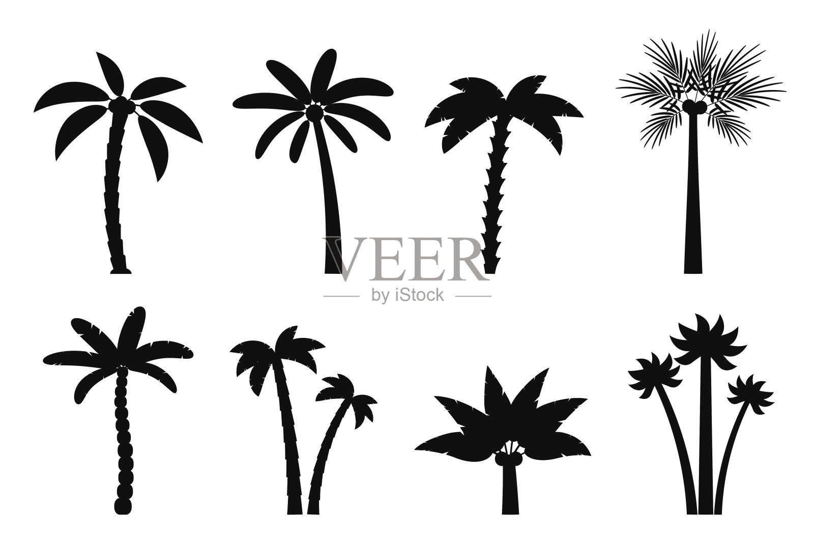 简单棕榈树的向量集。设计元素图片
