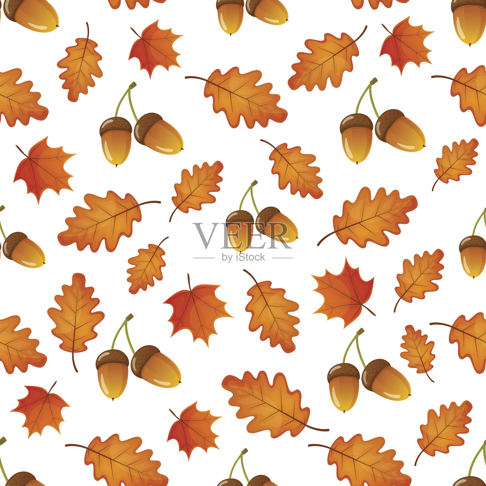 橡子和树叶的无缝图案插画图片素材