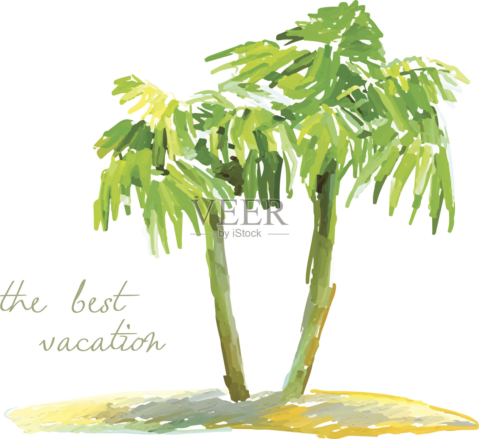 小岛上的椰子树插画图片素材