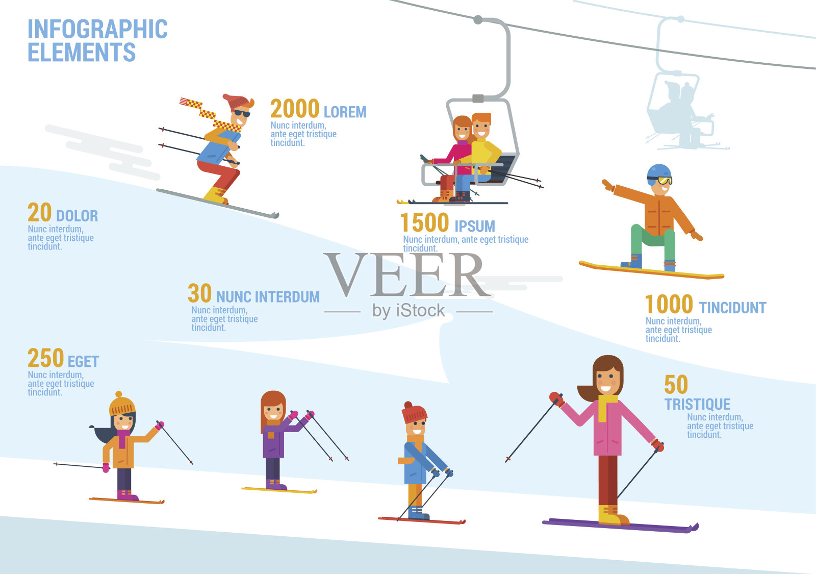滑雪和滑雪板信息图表插画图片素材