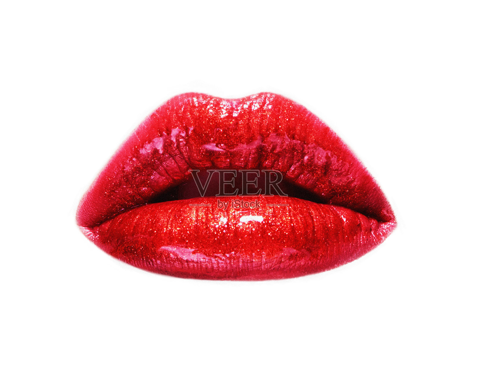 女人的嘴唇与红色唇膏的特写。孤立在白色的。照片摄影图片