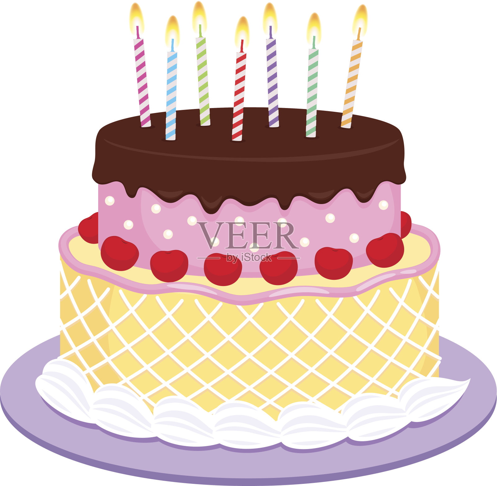 生日蛋糕与蜡烛插图。插画图片素材