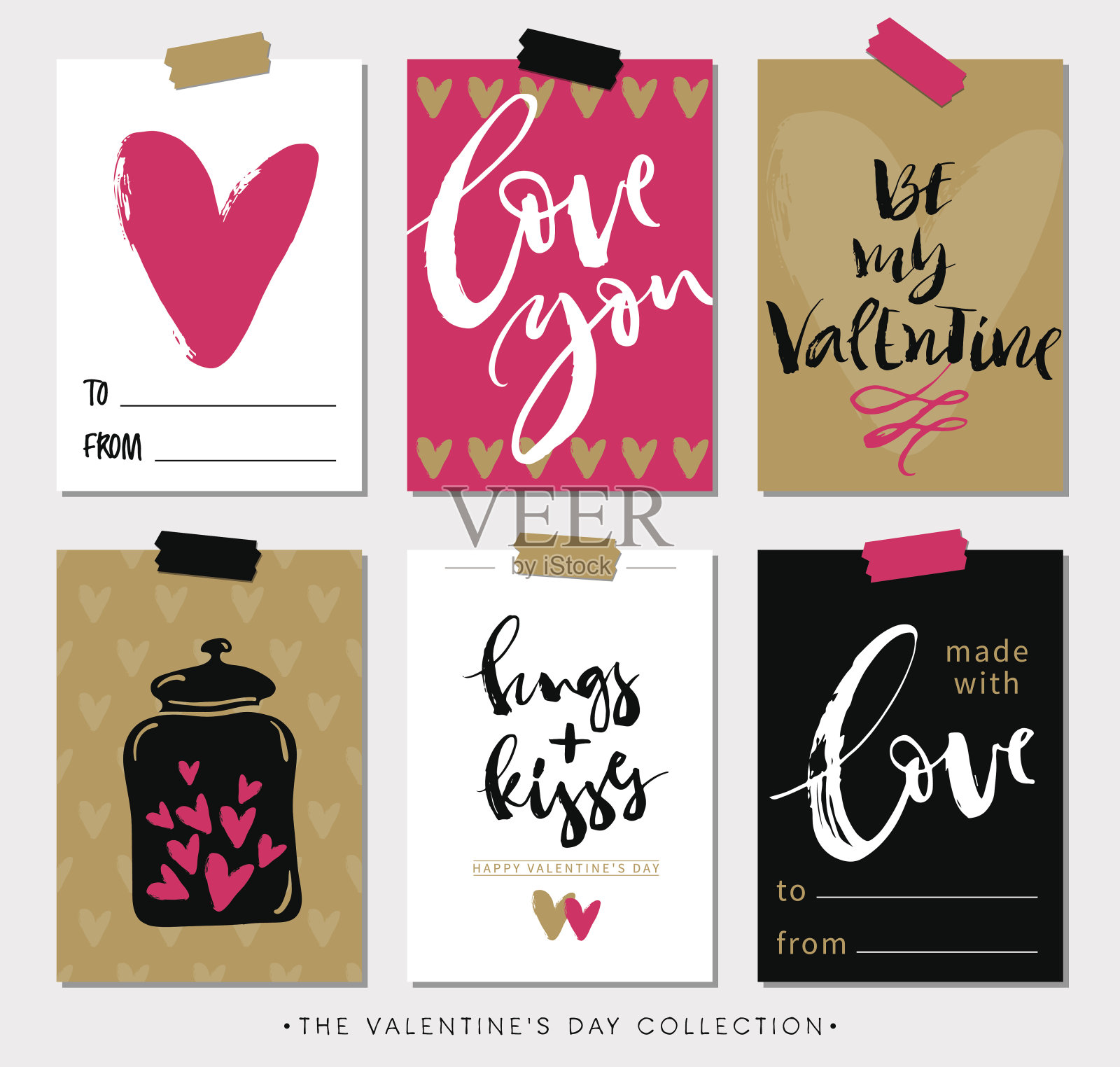 手写的情人节礼物标签和卡片。插画图片素材