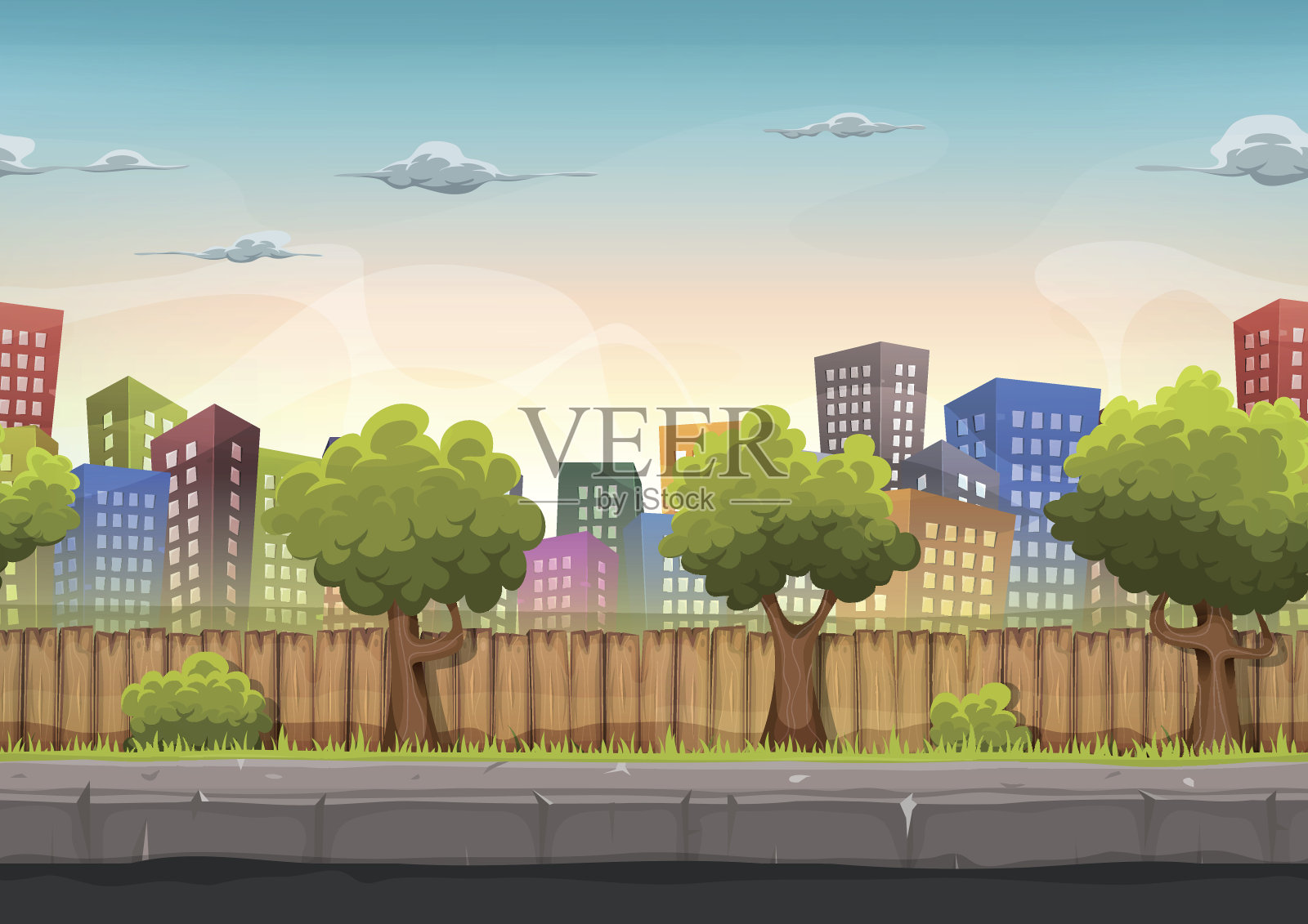 无缝街道城市景观的游戏Ui插画图片素材
