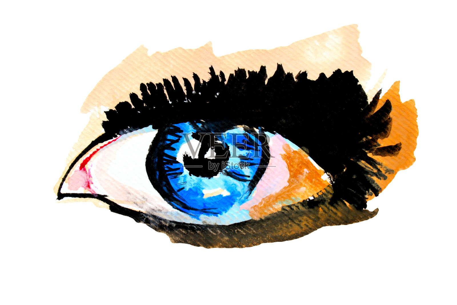 水彩蓝眼睛，浓密的黑睫毛插画图片素材