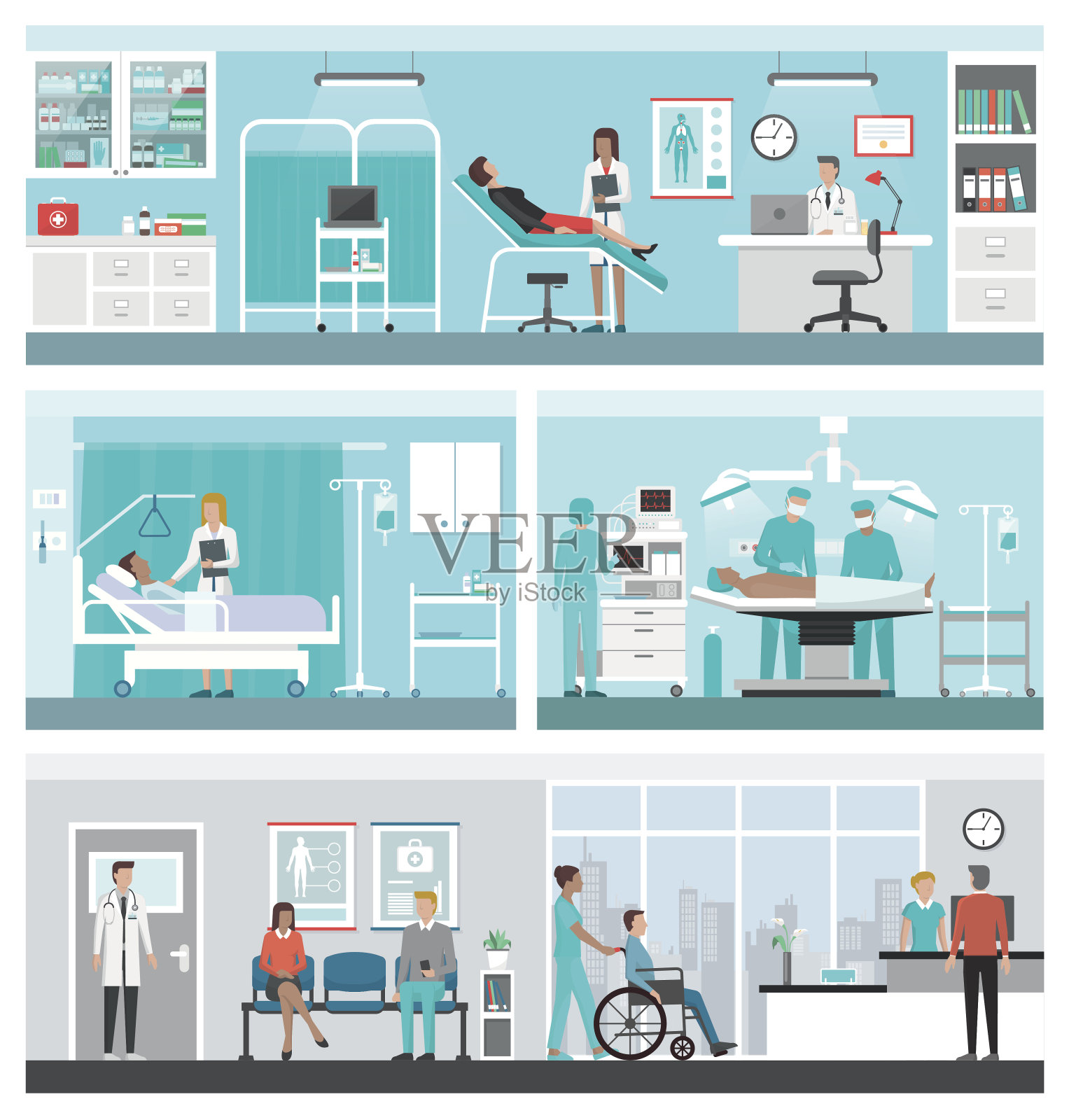 医院和医疗保健横幅设置插画图片素材