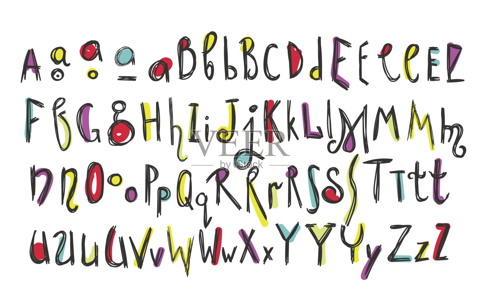 涂鸦彩色的儿童字母设计元素图片
