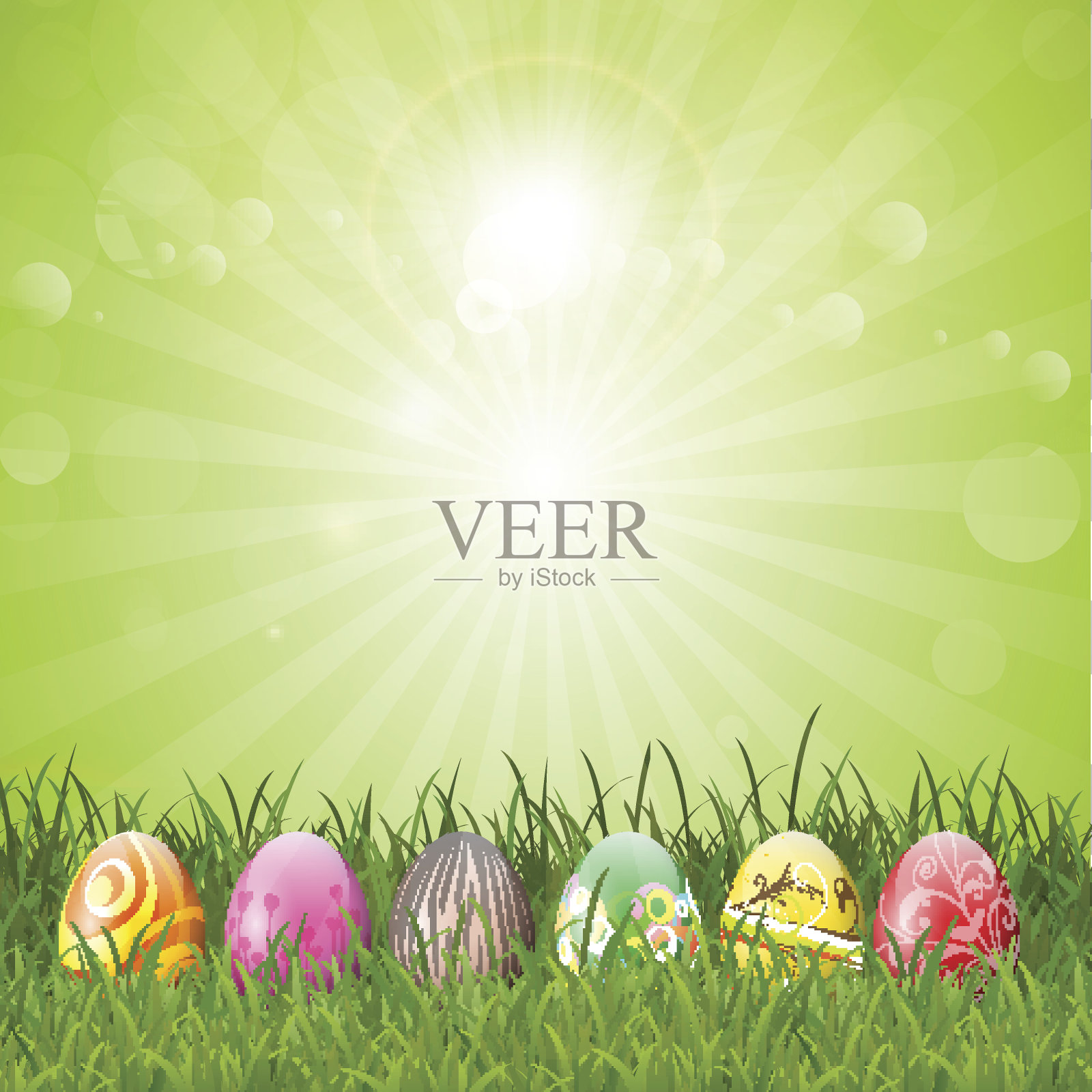草地上的复活节彩蛋插画图片素材