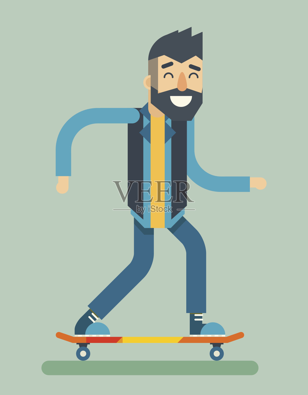 微笑的成年人极客滑板车快乐的嬉皮士人物骑滑板插画图片素材