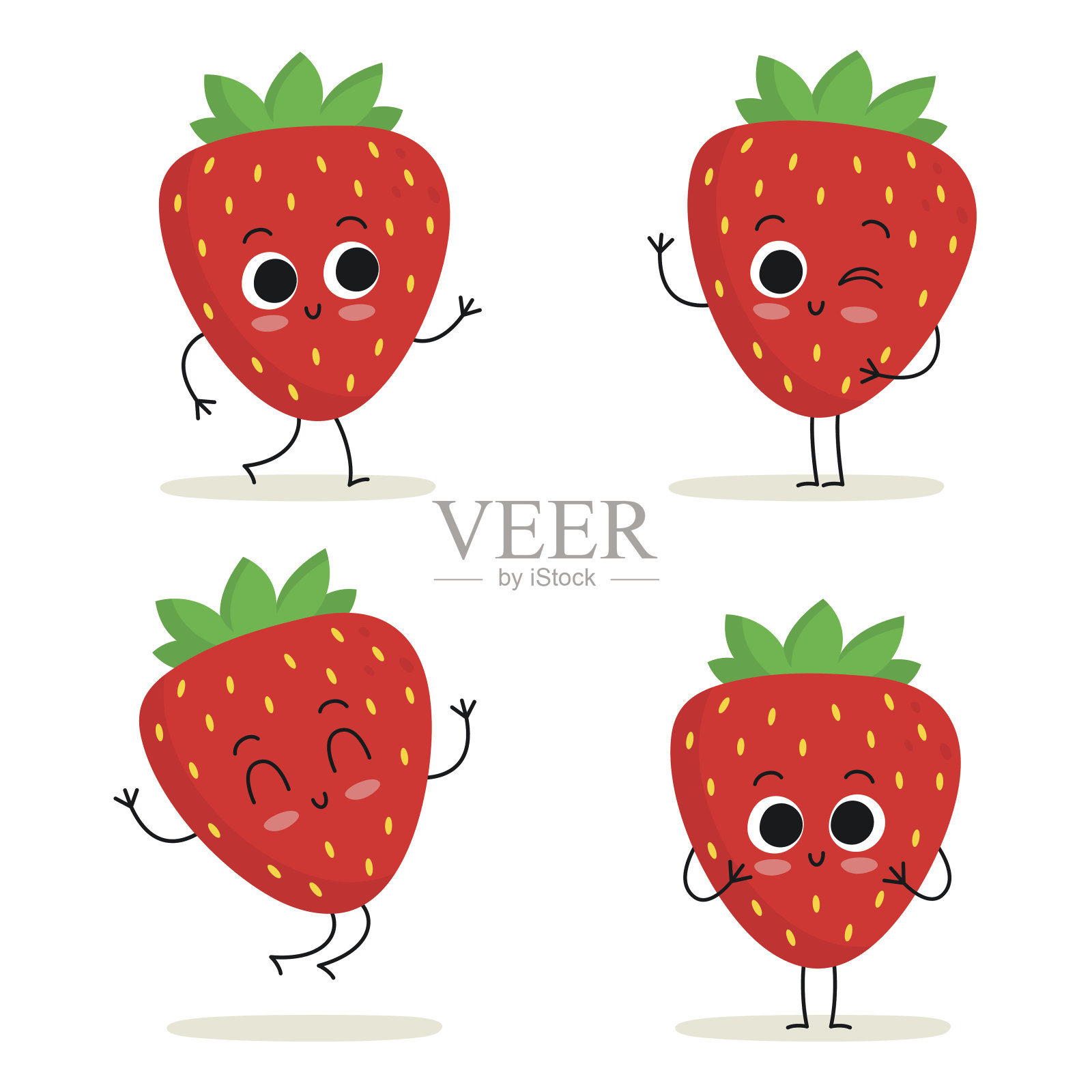 草莓。可爱的水果性格集孤立在白色插画图片素材