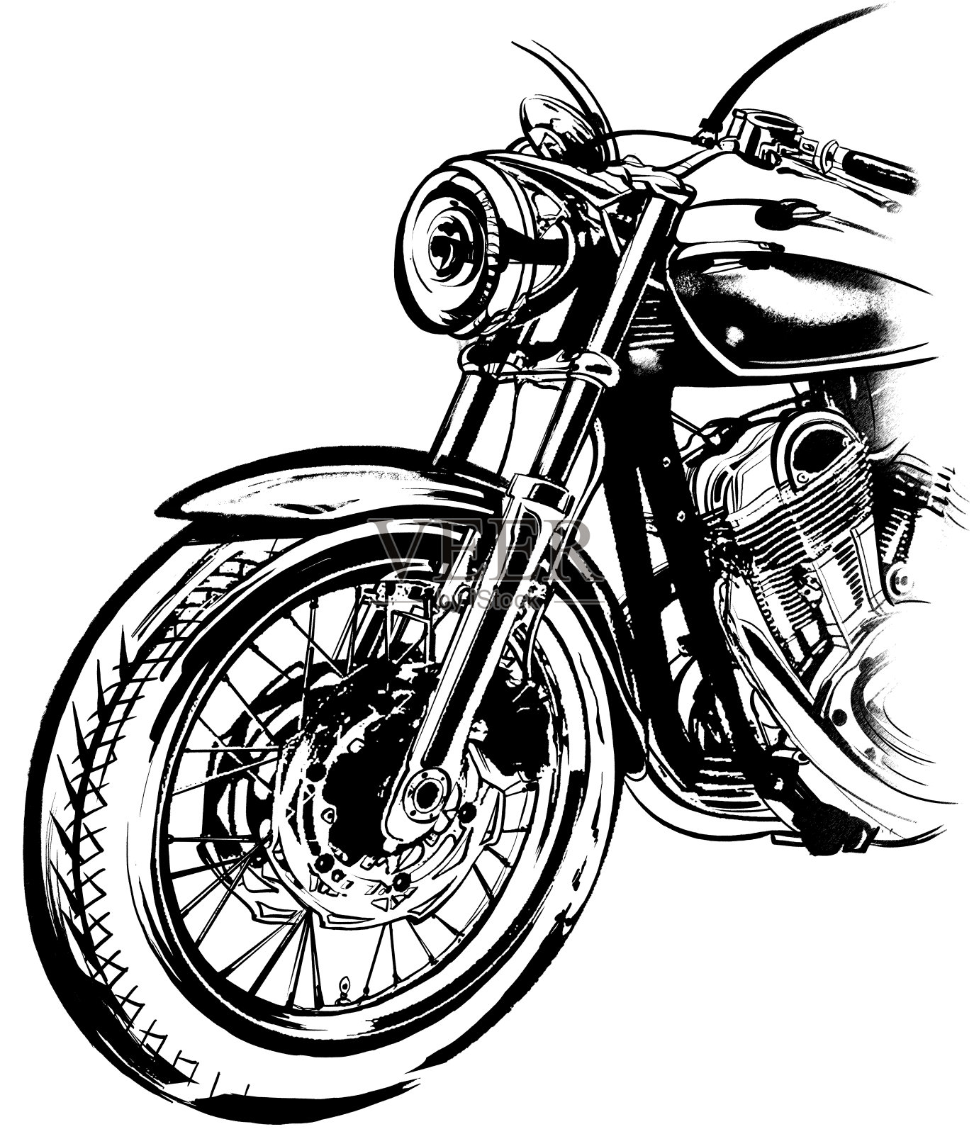 摩托车，自行车，垃圾摇滚风格的手绘设计元素图片