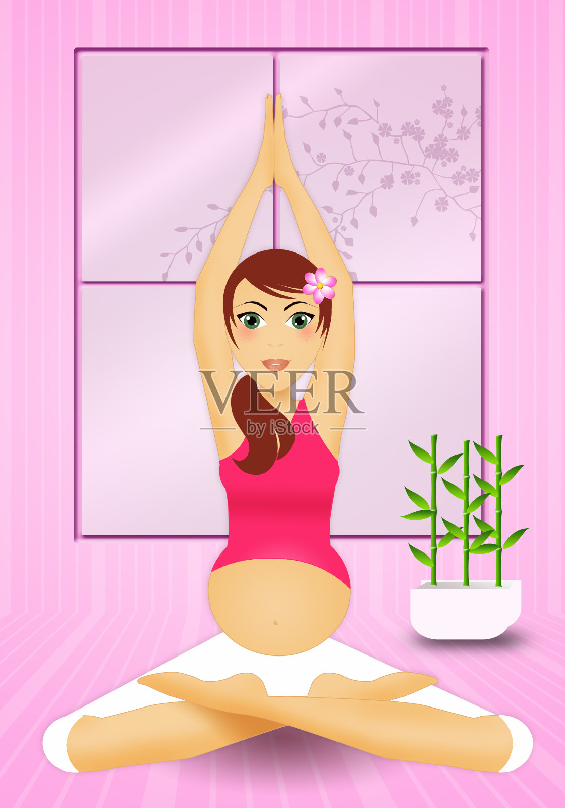孕妇在瑜伽冥想插画图片素材