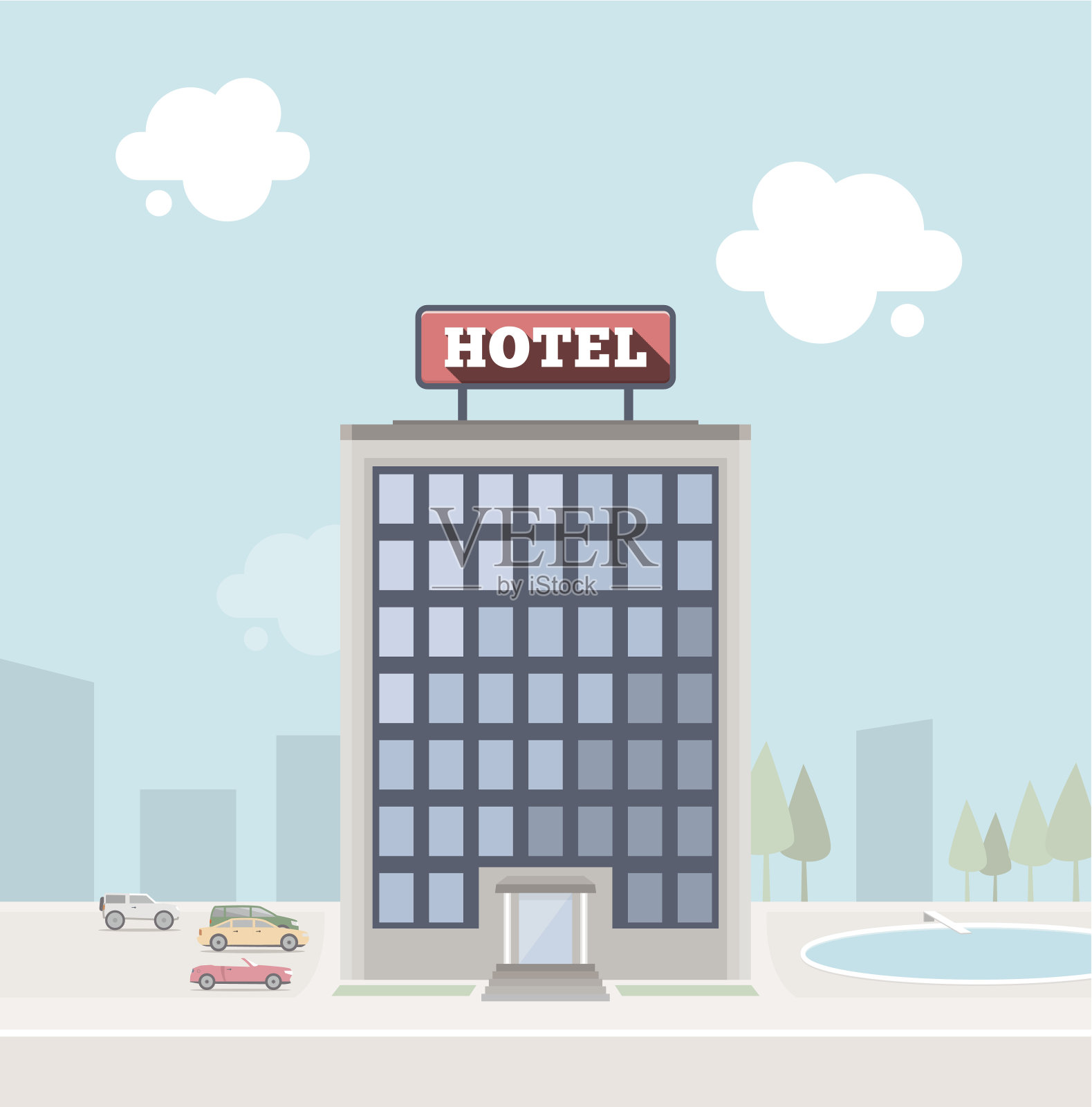 酒店建筑插画图片素材