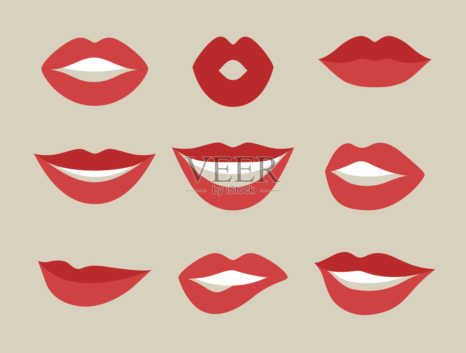 女性的嘴唇。嘴用各种红色的口红设计元素图片