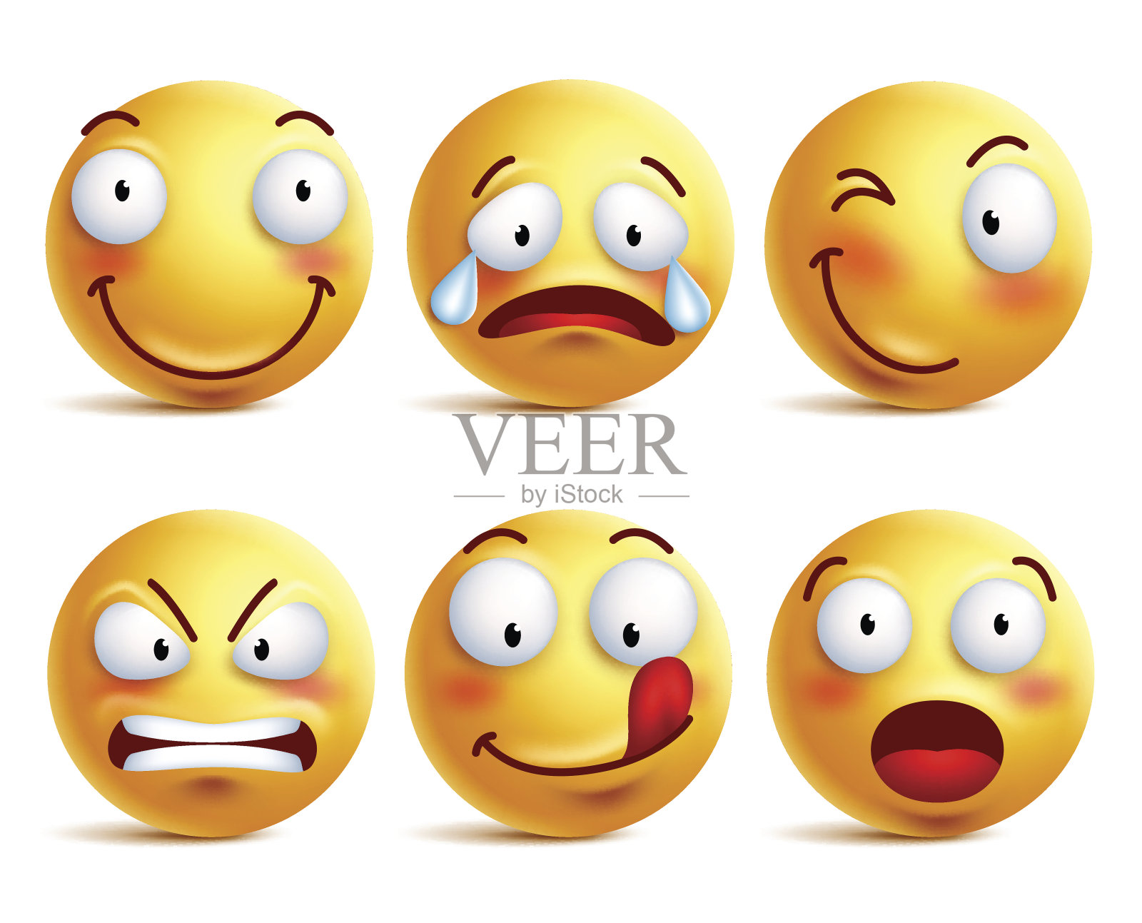 一组笑脸图标或黄色表情符号与表情插画图片素材