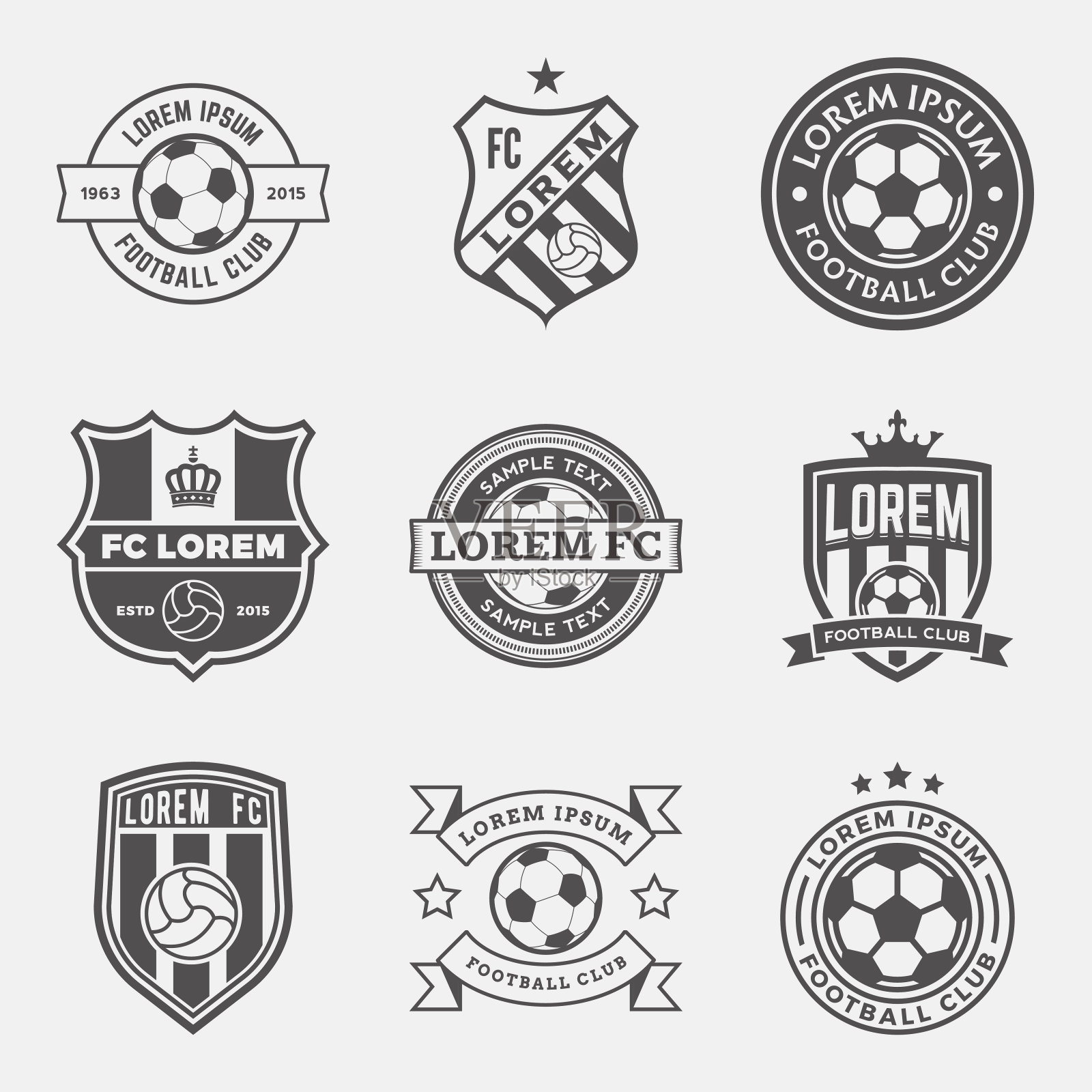 足球(足球)的顶点和标志的向量集设计元素图片