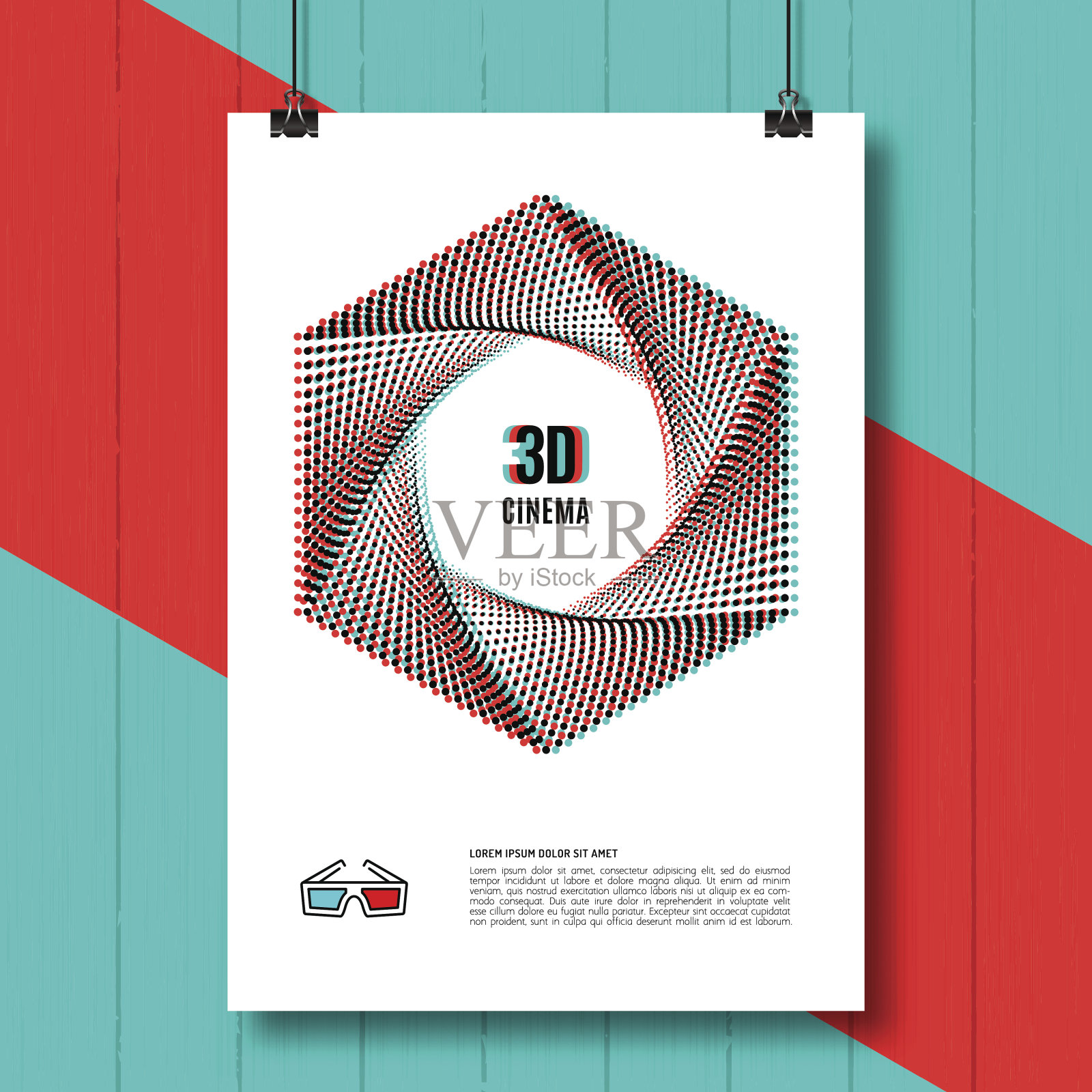 电影3D创意概念海报宣传册，电影，眼镜线图标插画图片素材